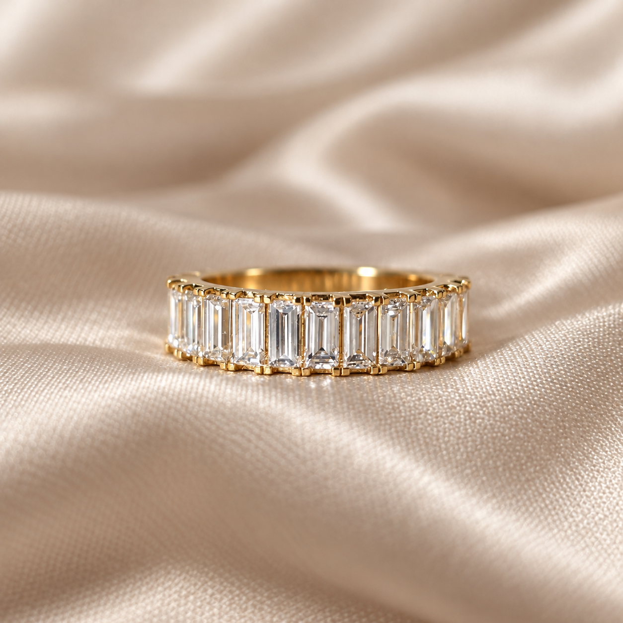 Baguette Lab Grown Diamond Half Eternity Band Elegant Sophisticated Minimalist Custom Wedding Band