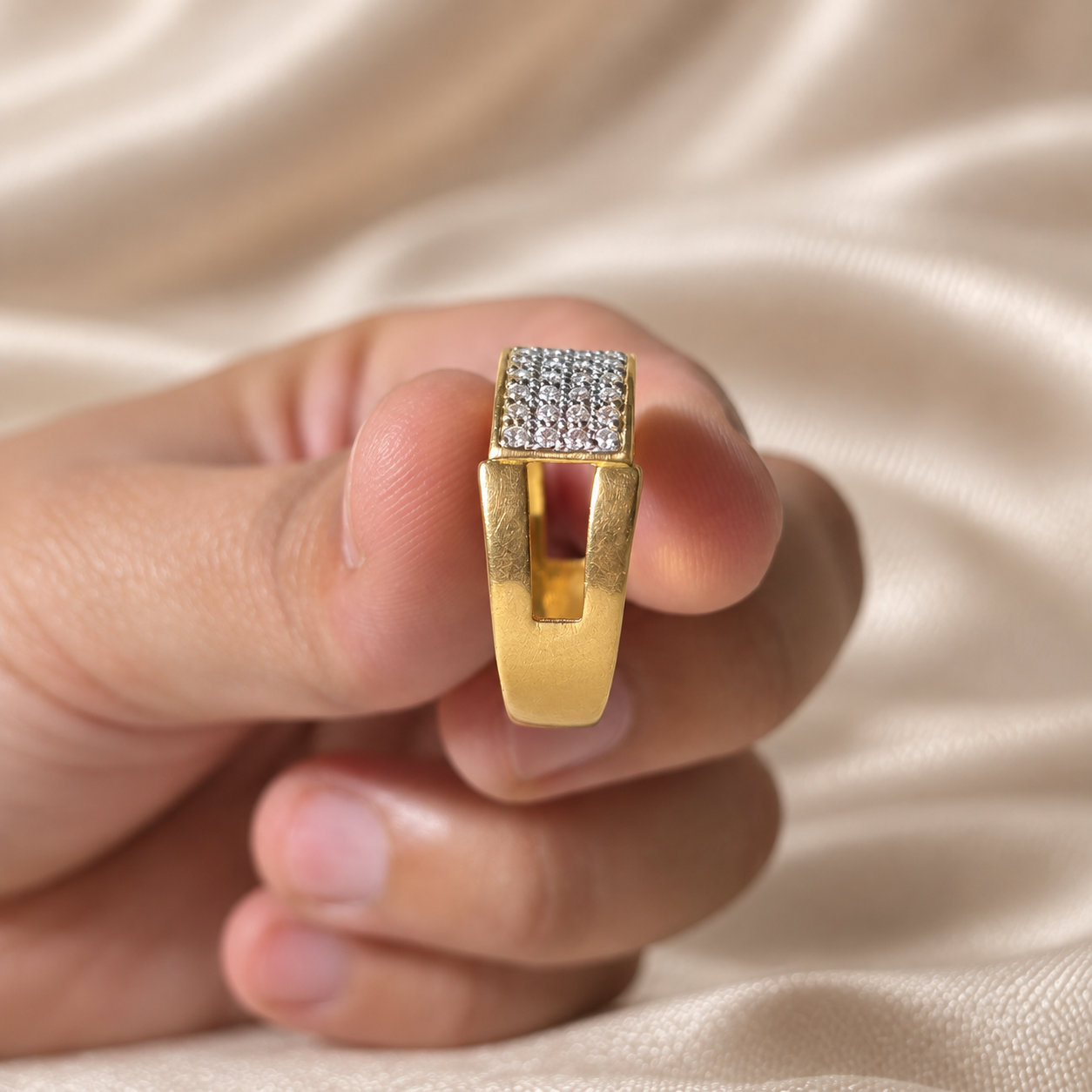 Round Lab Grown Diamond Engagement Ring Gold Pavé Diamond Ring