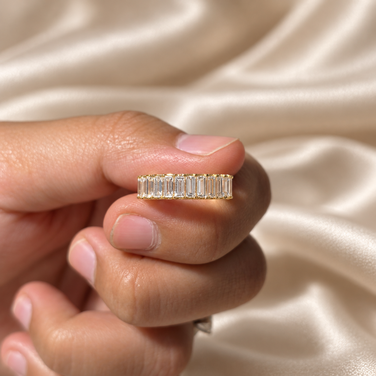 Baguette Lab Grown Diamond Half Eternity Band Elegant Sophisticated Minimalist Custom Wedding Band