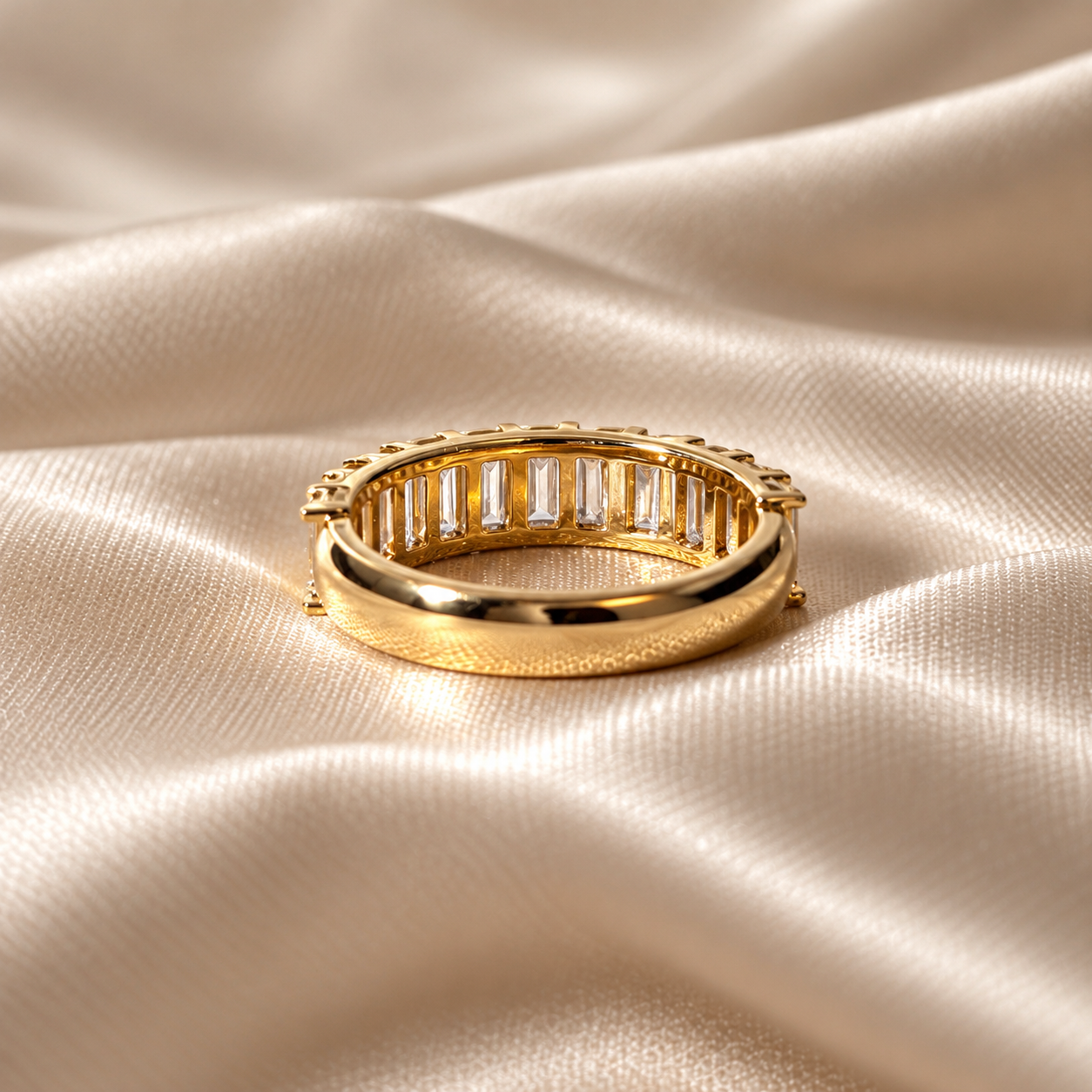 Baguette Lab Grown Diamond Half Eternity Band Elegant Sophisticated Minimalist Custom Wedding Band