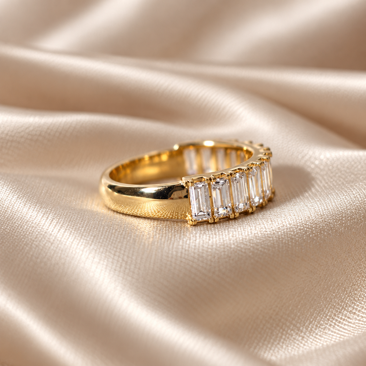 Baguette Lab Grown Diamond Half Eternity Band Elegant Sophisticated Minimalist Custom Wedding Band