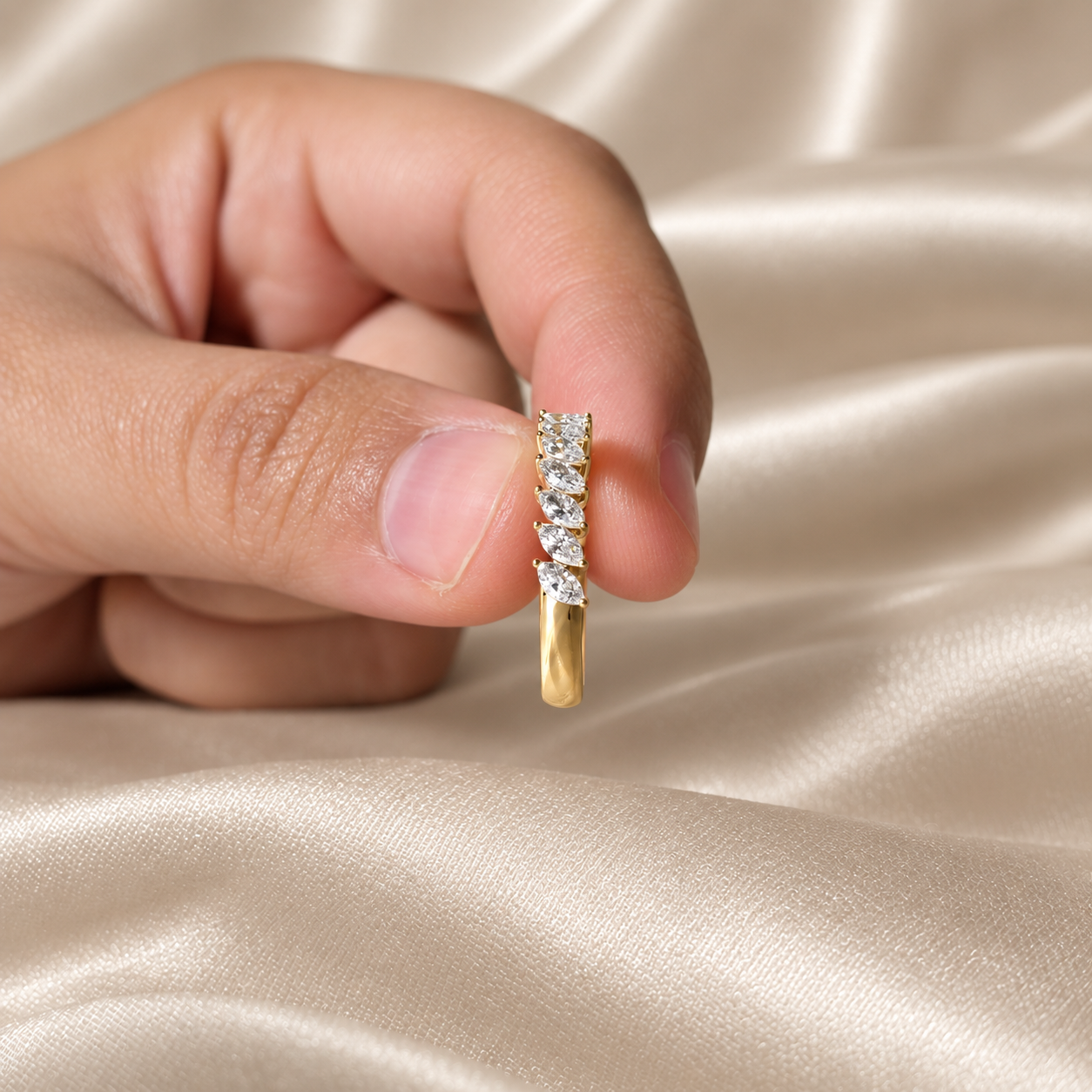 Marquise Lab Grown Diamond Wedding Band Half Eternity Band