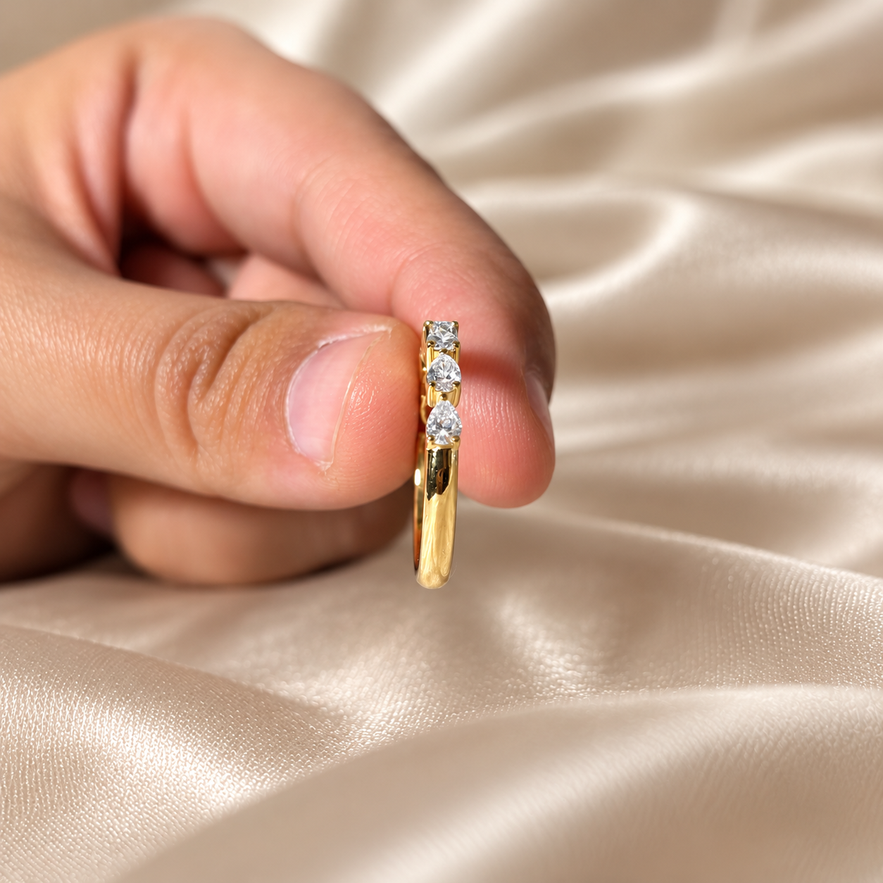 Pear Lab Grown Diamond Wedding Band Minimalist Stacking Ring