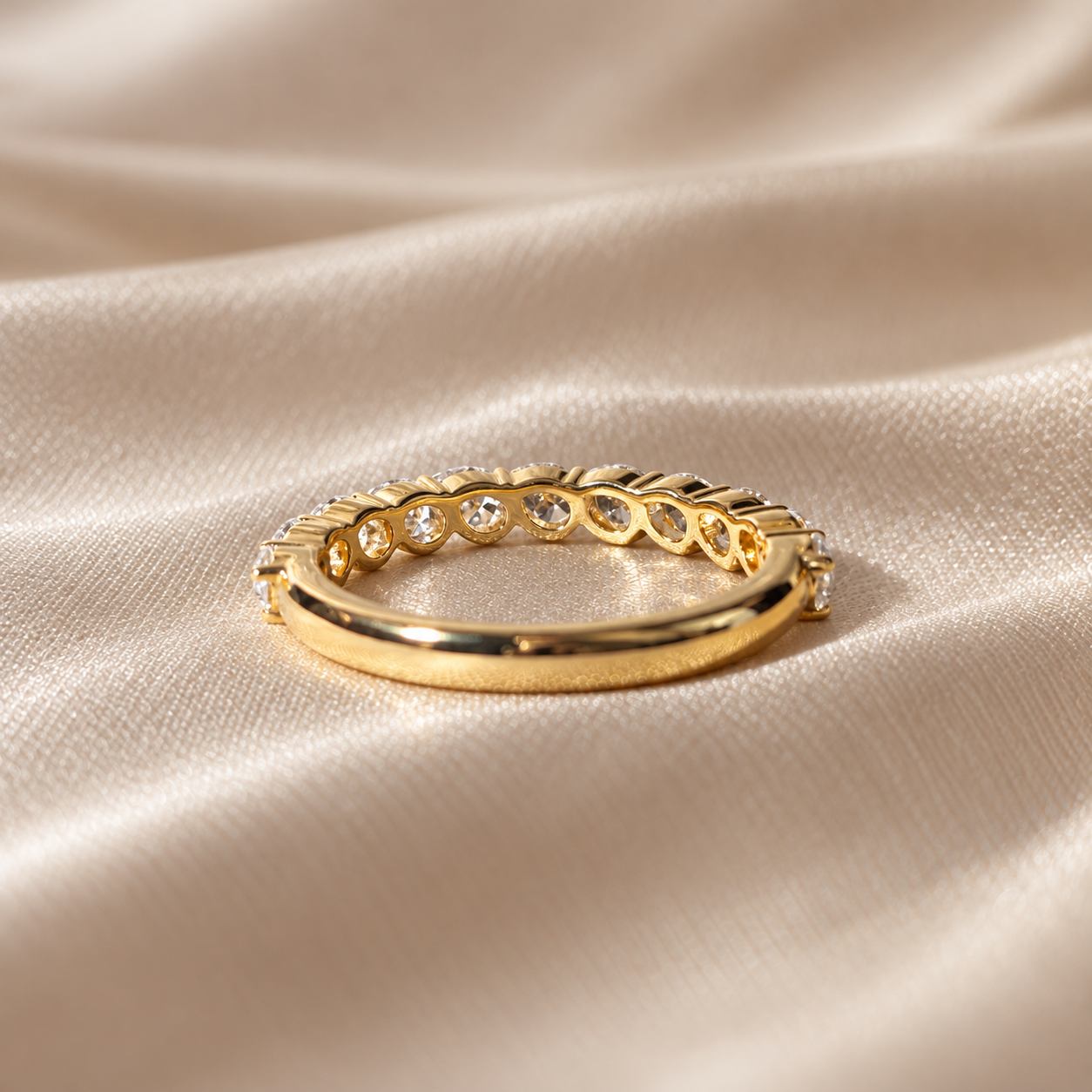 Pear Lab Grown Diamond Wedding Band Yellow Gold Band Elegant Minimalist Half Eternity Band