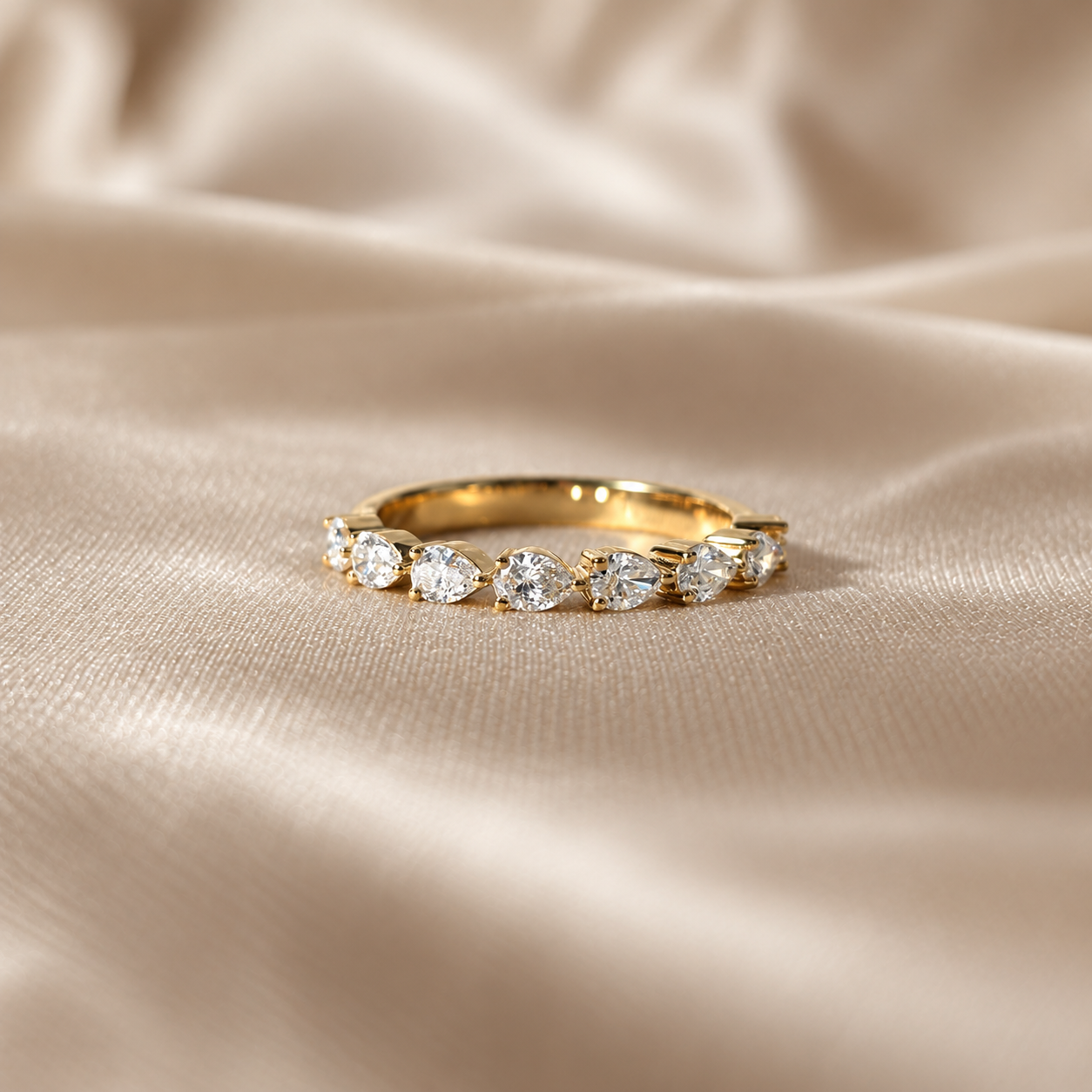 Pear Lab Grown Diamond Wedding Band Minimalist Stacking Ring
