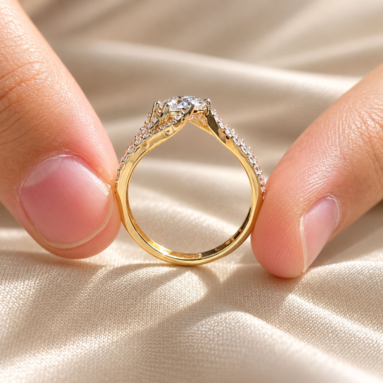 Round Lab Grown Diamond Twist Engagement Crossover Ring