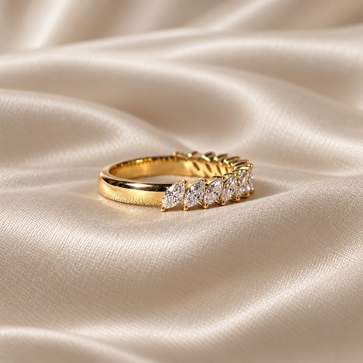 Marquise Lab Grown Diamond Wedding Band Half Eternity Band