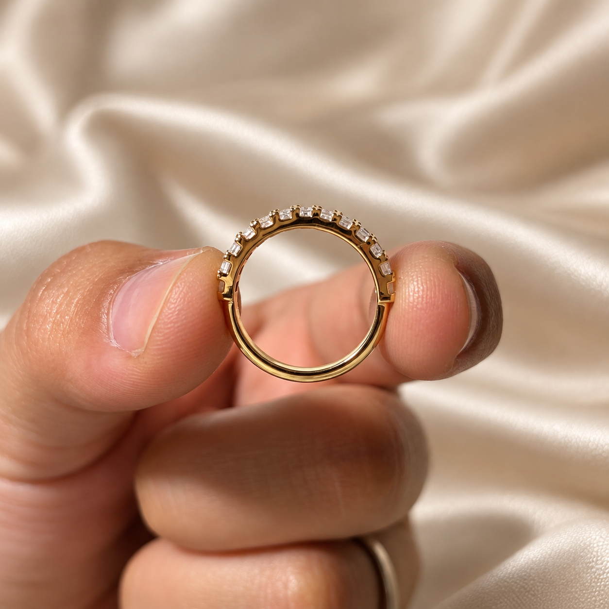 Baguette Lab Grown Diamond Half Eternity Band Elegant Sophisticated Minimalist Custom Wedding Band