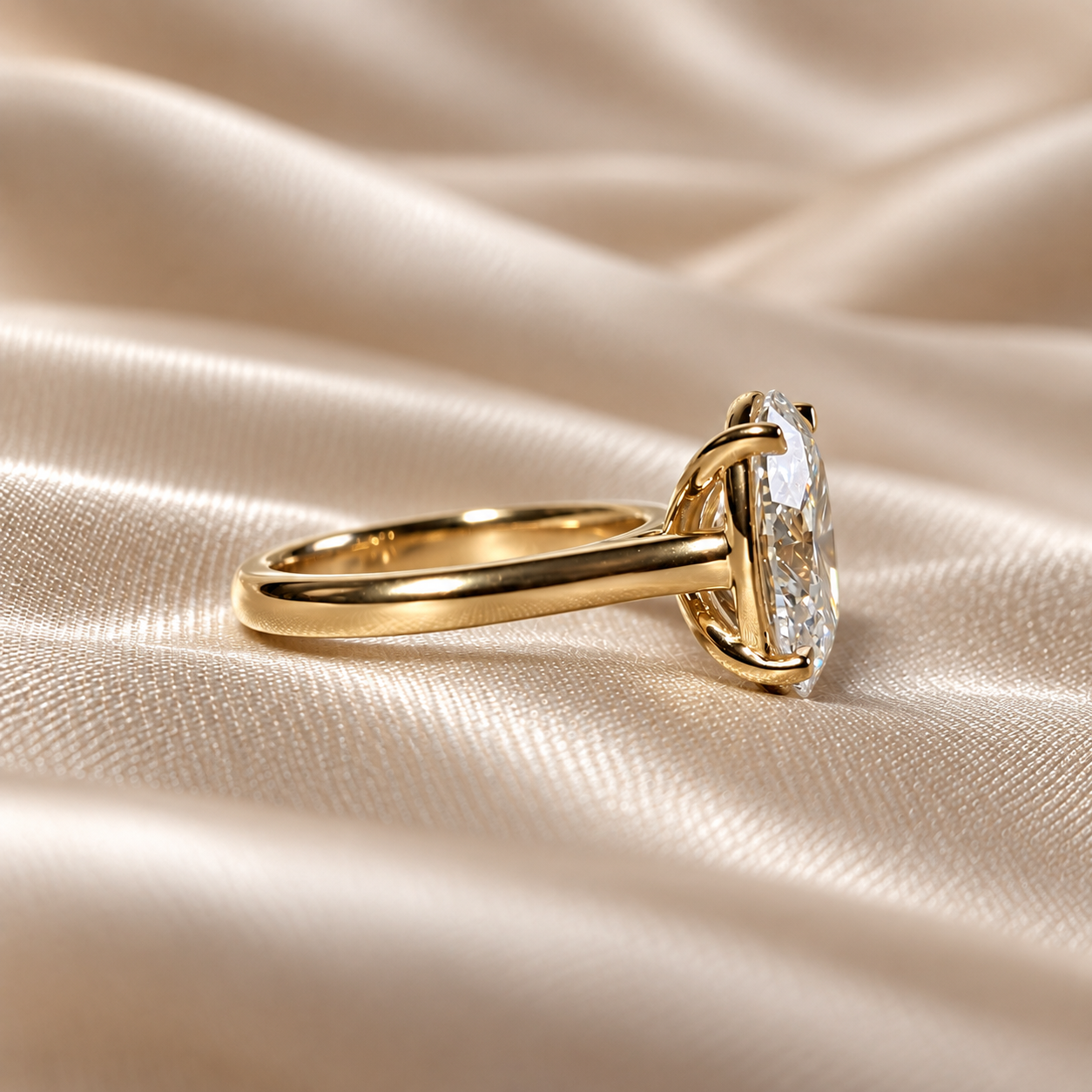 Oval Lab Grown Diamond Solitaire Engagement Ring Cathedral Shank Ring Custom Classic Bridal Jewelry