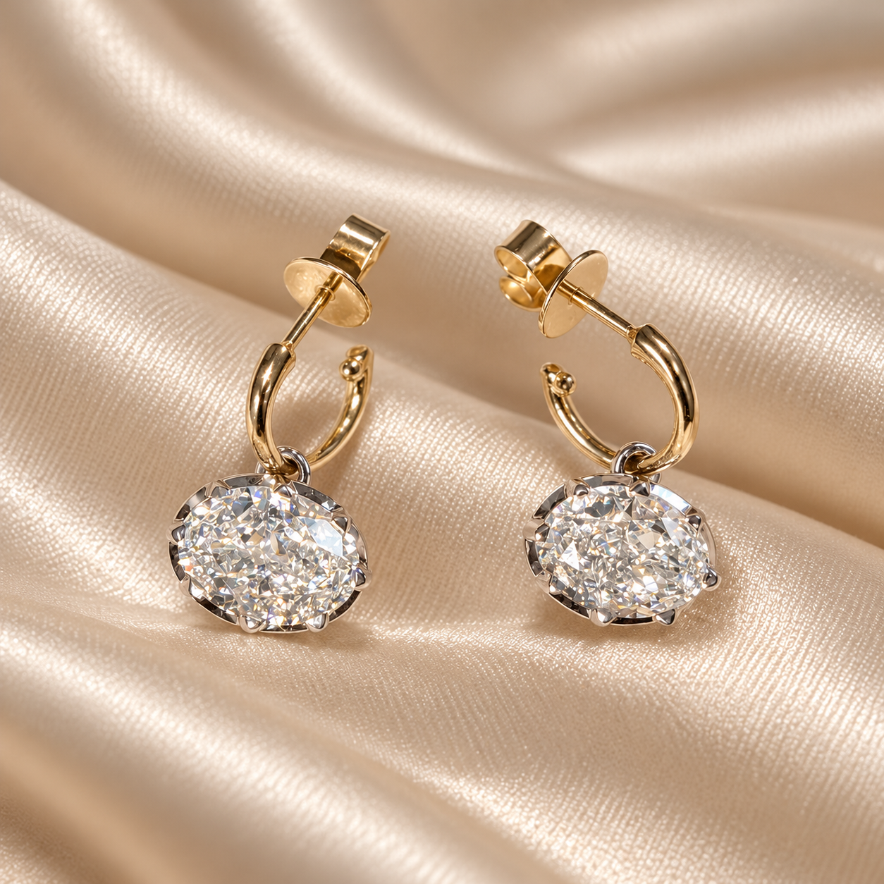 Oval Lab grown Diamond Drop Hoop Earrings Elegant Custom Earrings