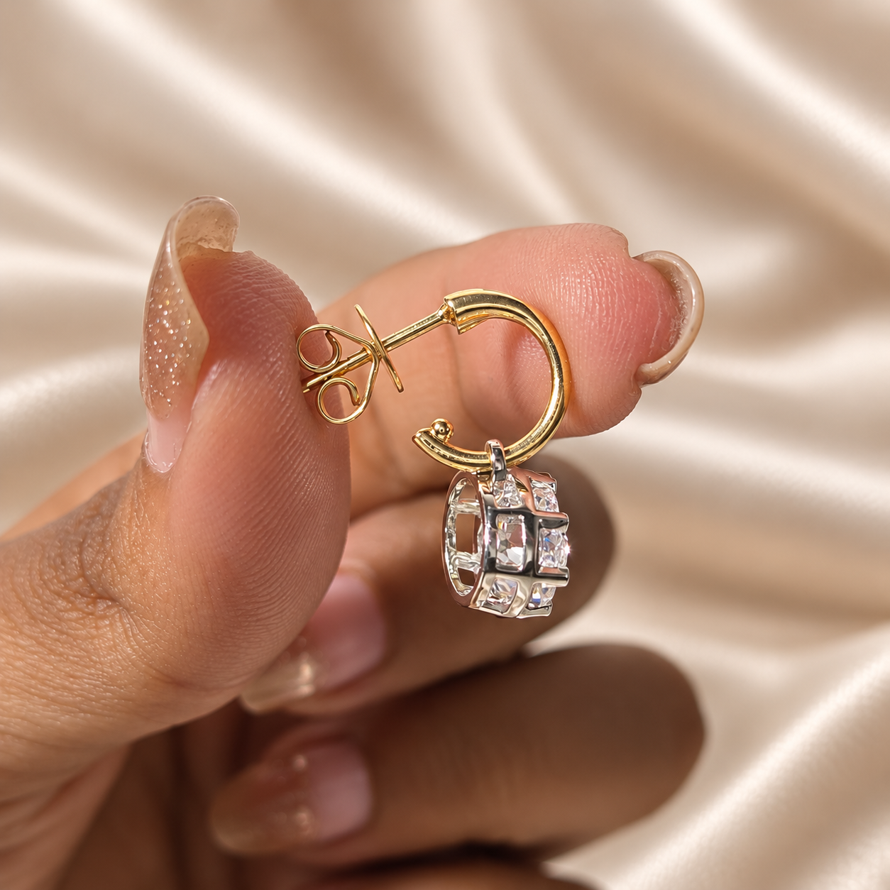 Oval Lab grown Diamond Drop Hoop Earrings Elegant Custom Earrings