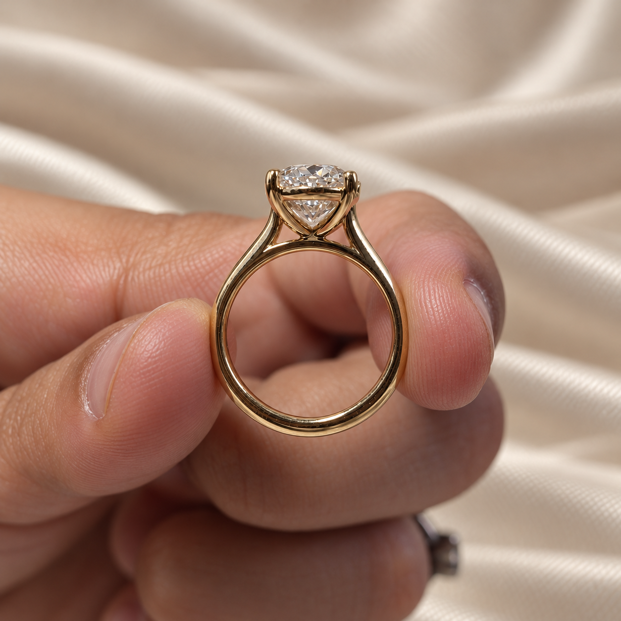 Oval Lab Grown Diamond Solitaire Engagement Ring Cathedral Shank Ring Custom Classic Bridal Jewelry