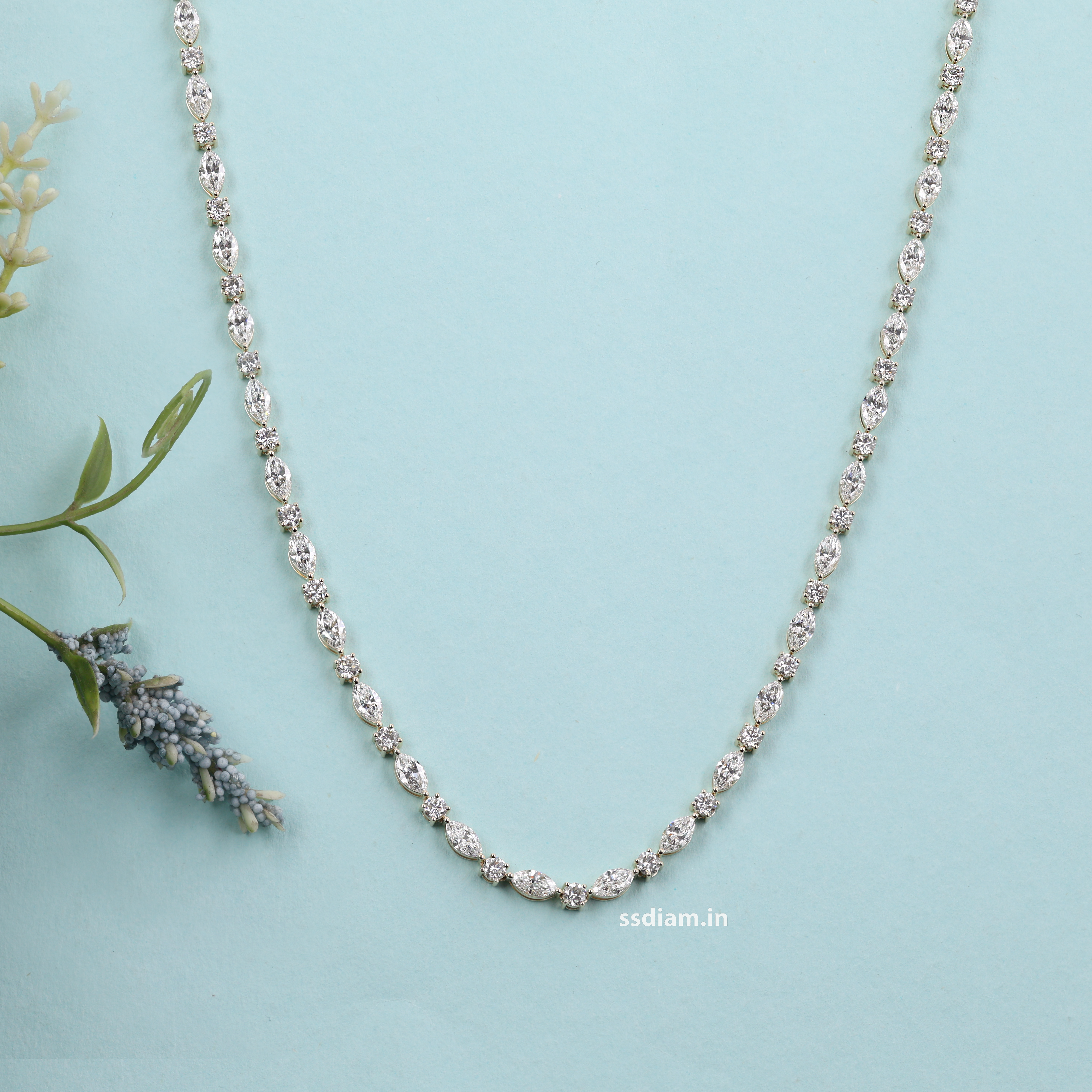 14 Carat Marquise and round Lab grown Diamond Tennis Necklace Elegant Bridal Necklace Luxury Handmade Necklace Wedding Jewelry Gift for Her