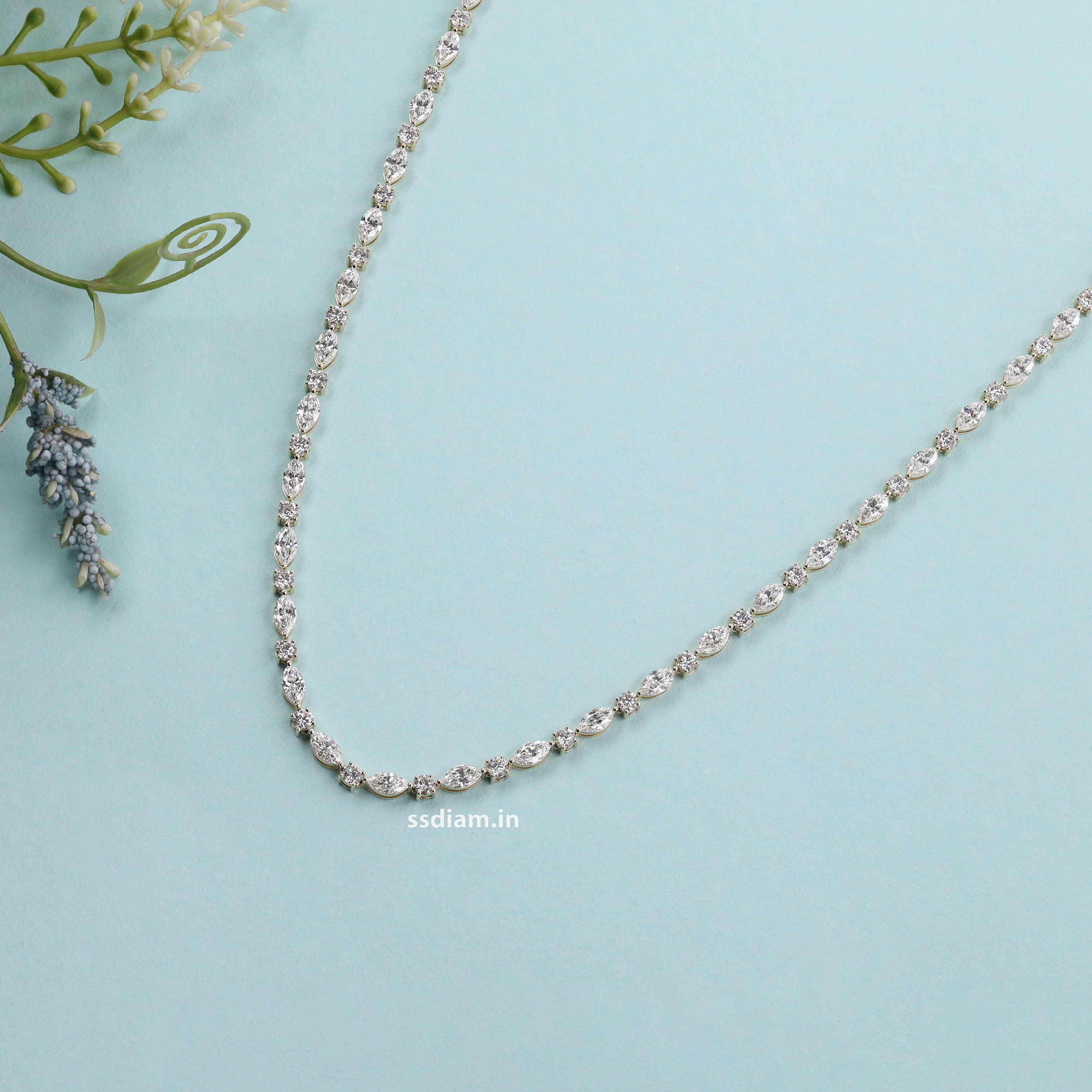 14 Carat Marquise and round Lab grown Diamond Tennis Necklace Elegant Bridal Necklace Luxury Handmade Necklace Wedding Jewelry Gift for Her