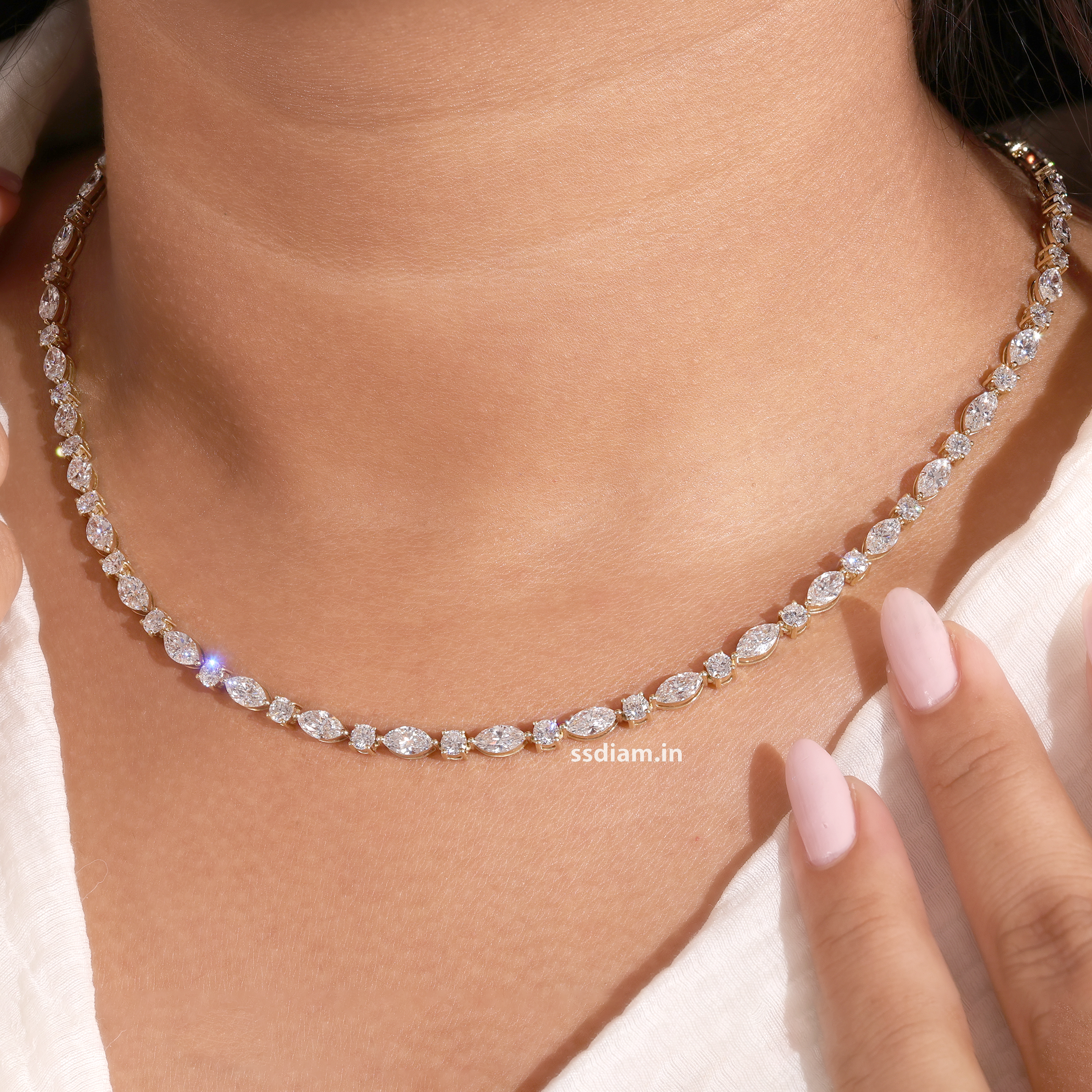 14 Carat Marquise and round Lab grown Diamond Tennis Necklace Elegant Bridal Necklace Luxury Handmade Necklace Wedding Jewelry Gift for Her