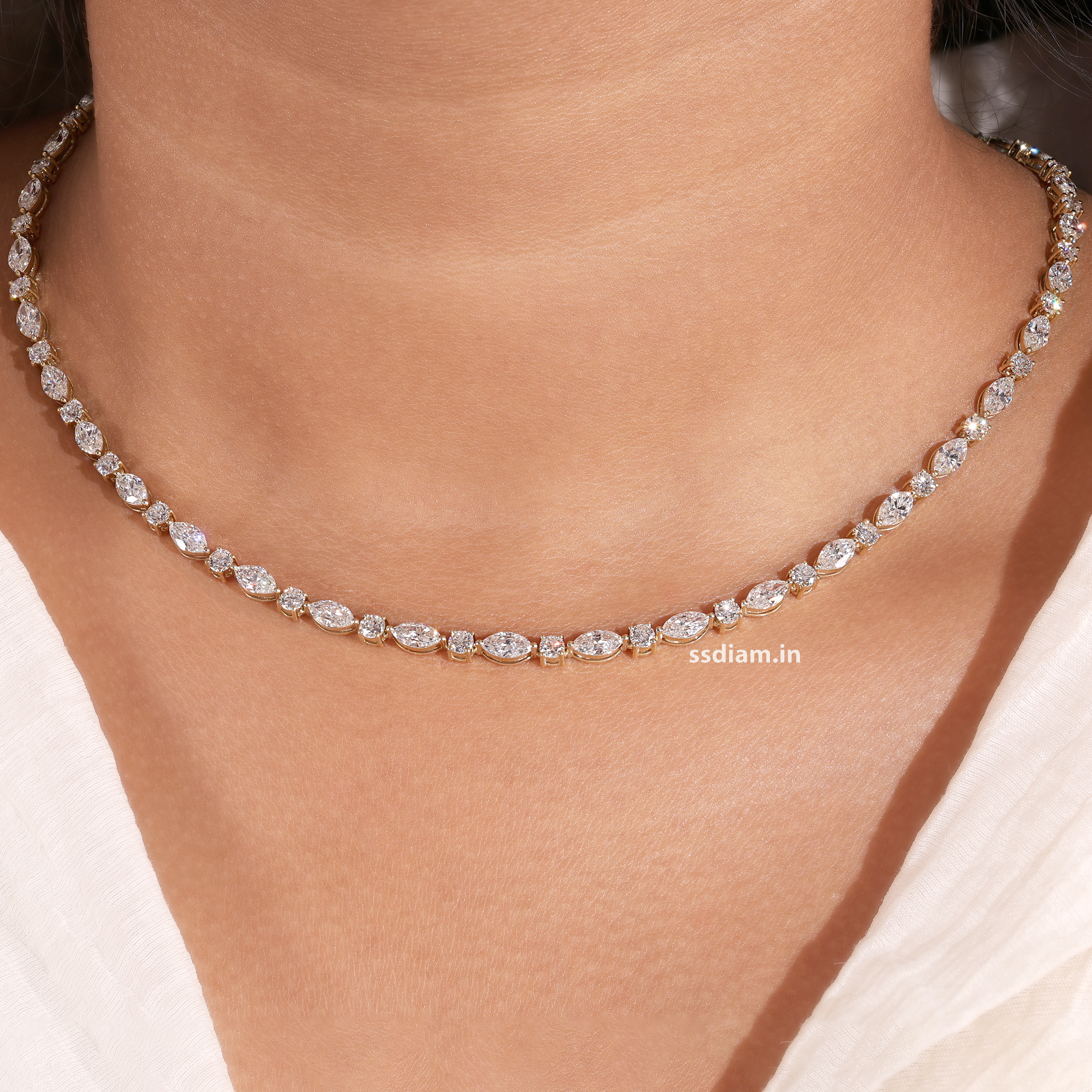 14 Carat Marquise and round Lab grown Diamond Tennis Necklace Elegant Bridal Necklace Luxury Handmade Necklace Wedding Jewelry Gift for Her