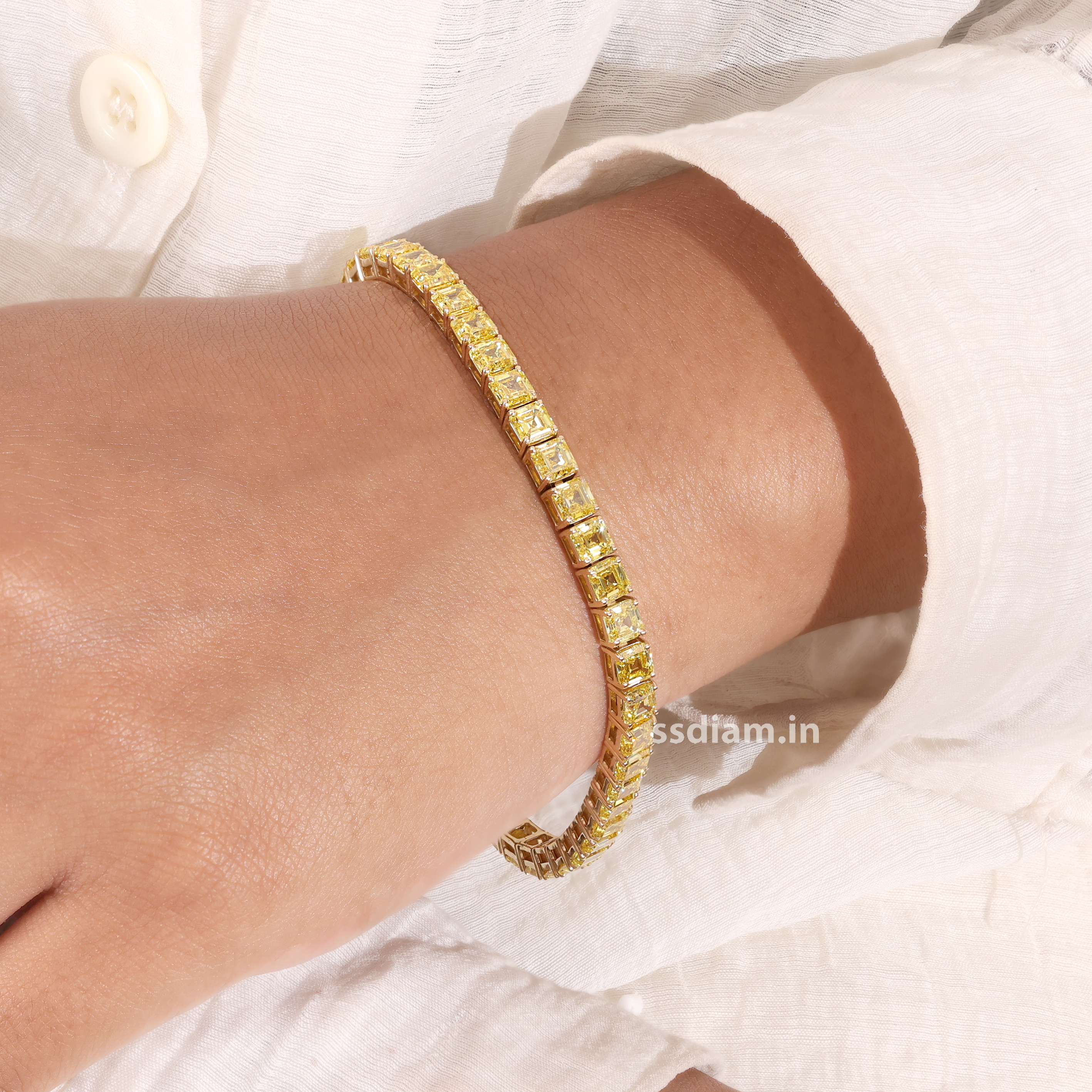 7 Carat Yellow Emerald Lab Grown Diamond Canary Diamond Bracelet Gold Tennis Bracelet Anniversary Gift for Her
