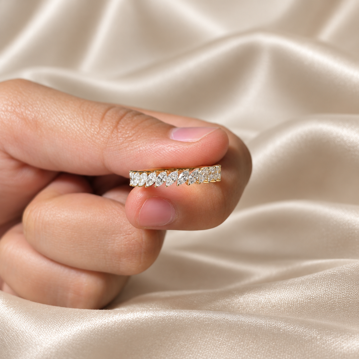 Marquise Lab Grown Diamond Wedding Band Half Eternity Band
