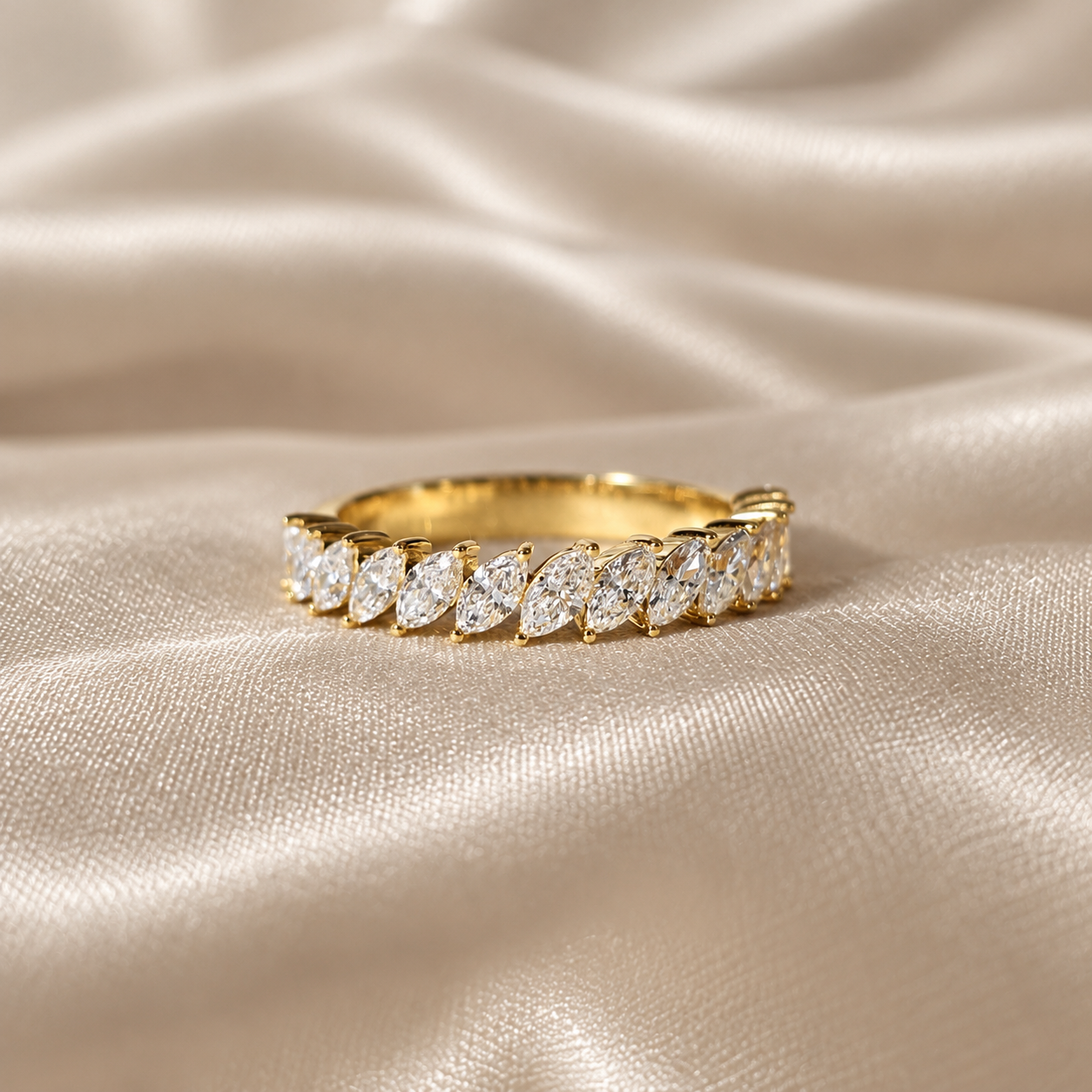 Marquise Lab Grown Diamond Wedding Band Half Eternity Band