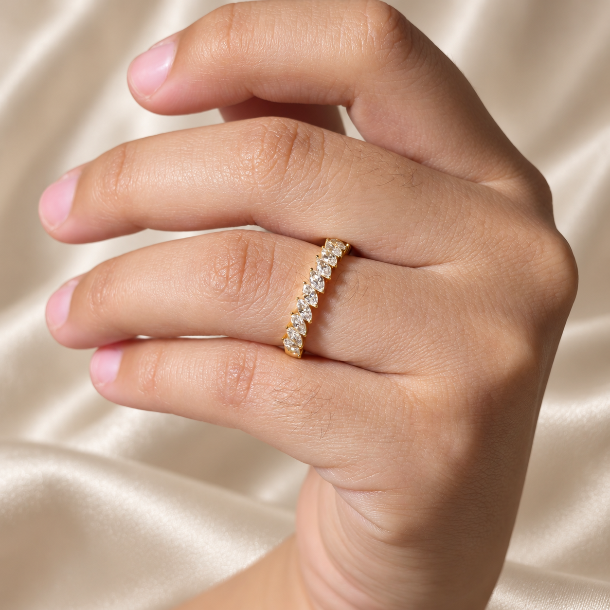 Marquise Lab Grown Diamond Wedding Band Half Eternity Band