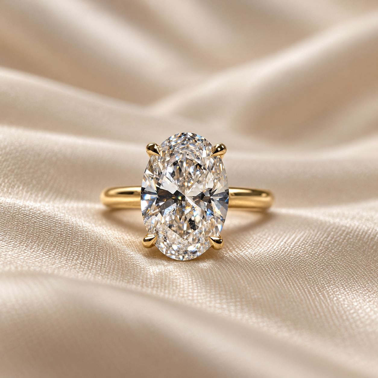 Oval Lab Grown Diamond Solitaire Engagement Ring Cathedral Shank Ring Custom Classic Bridal Jewelry