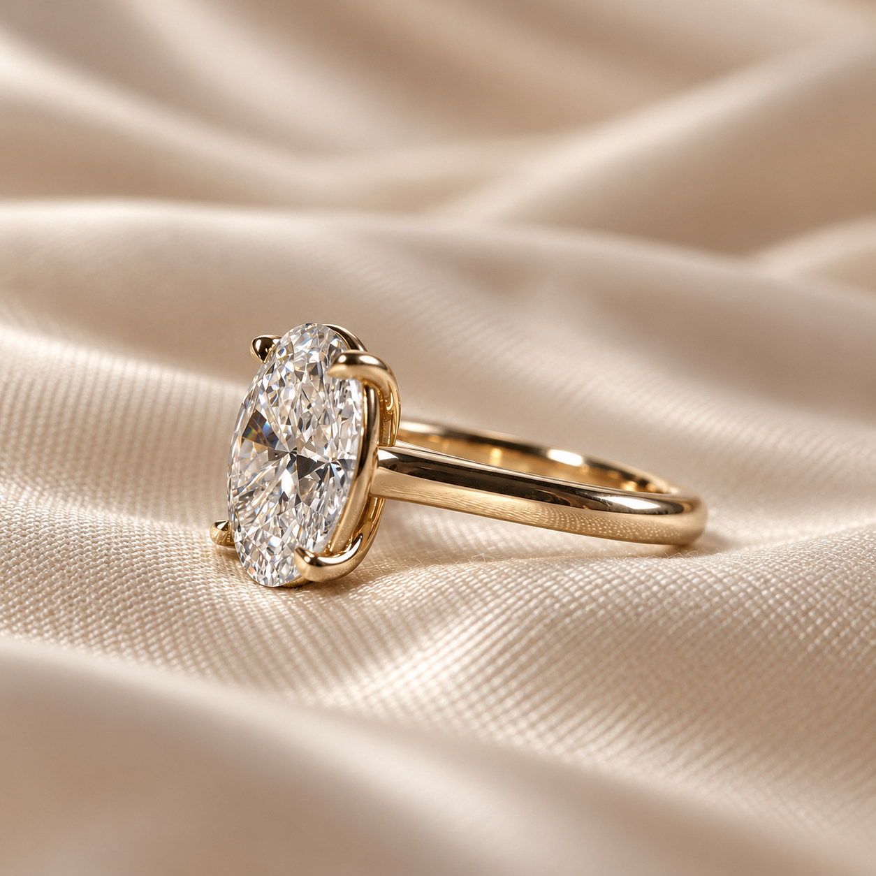 Oval Lab Grown Diamond Solitaire Engagement Ring Cathedral Shank Ring Custom Classic Bridal Jewelry