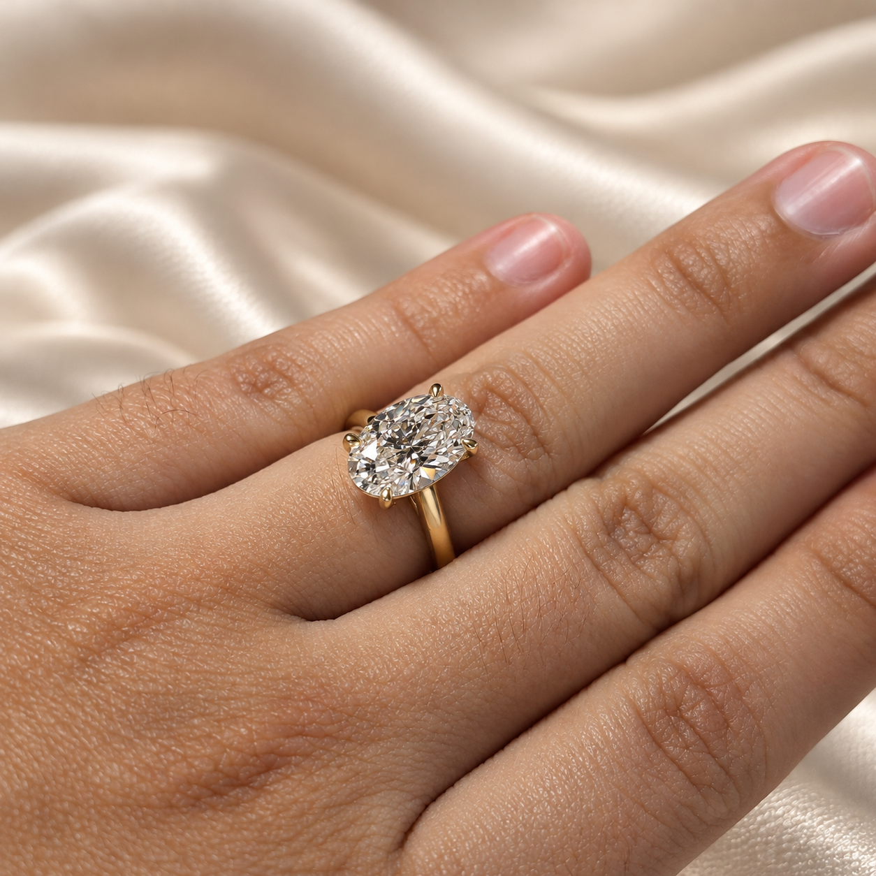 Oval Lab Grown Diamond Solitaire Engagement Ring Cathedral Shank Ring Custom Classic Bridal Jewelry