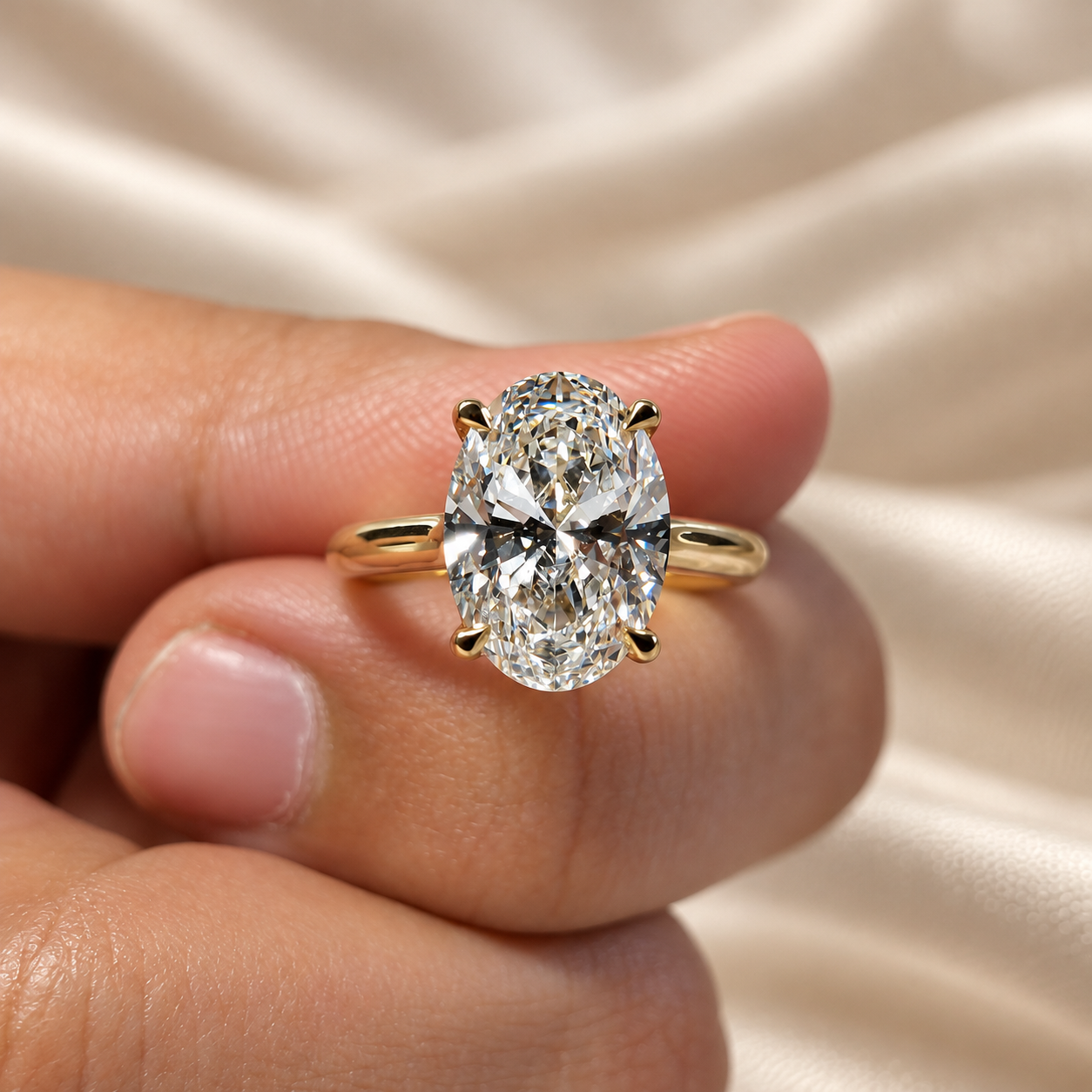 Oval Lab Grown Diamond Solitaire Engagement Ring Cathedral Shank Ring Custom Classic Bridal Jewelry