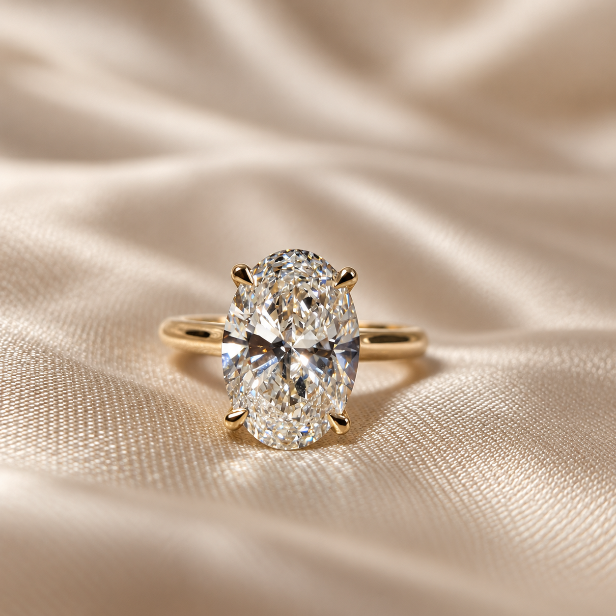 Oval Lab Grown Diamond Solitaire Engagement Ring Cathedral Shank Ring