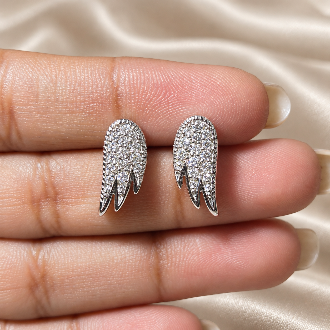Round Lab Grown Diamond Feather Drop Earrings Elegant Pavé Statement custom Jewelry