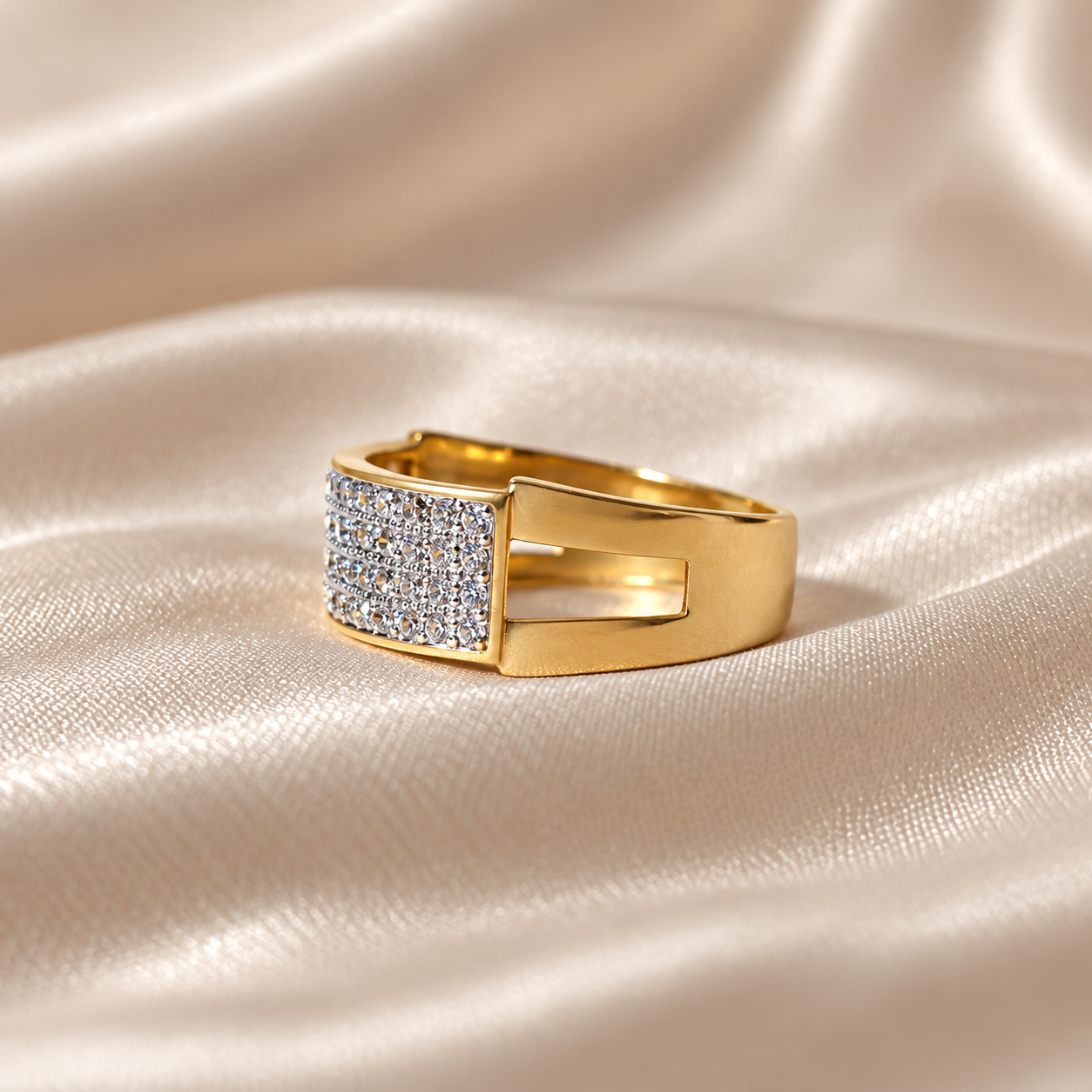 Round Lab Grown Diamond Engagement Ring Gold Pavé Diamond Ring