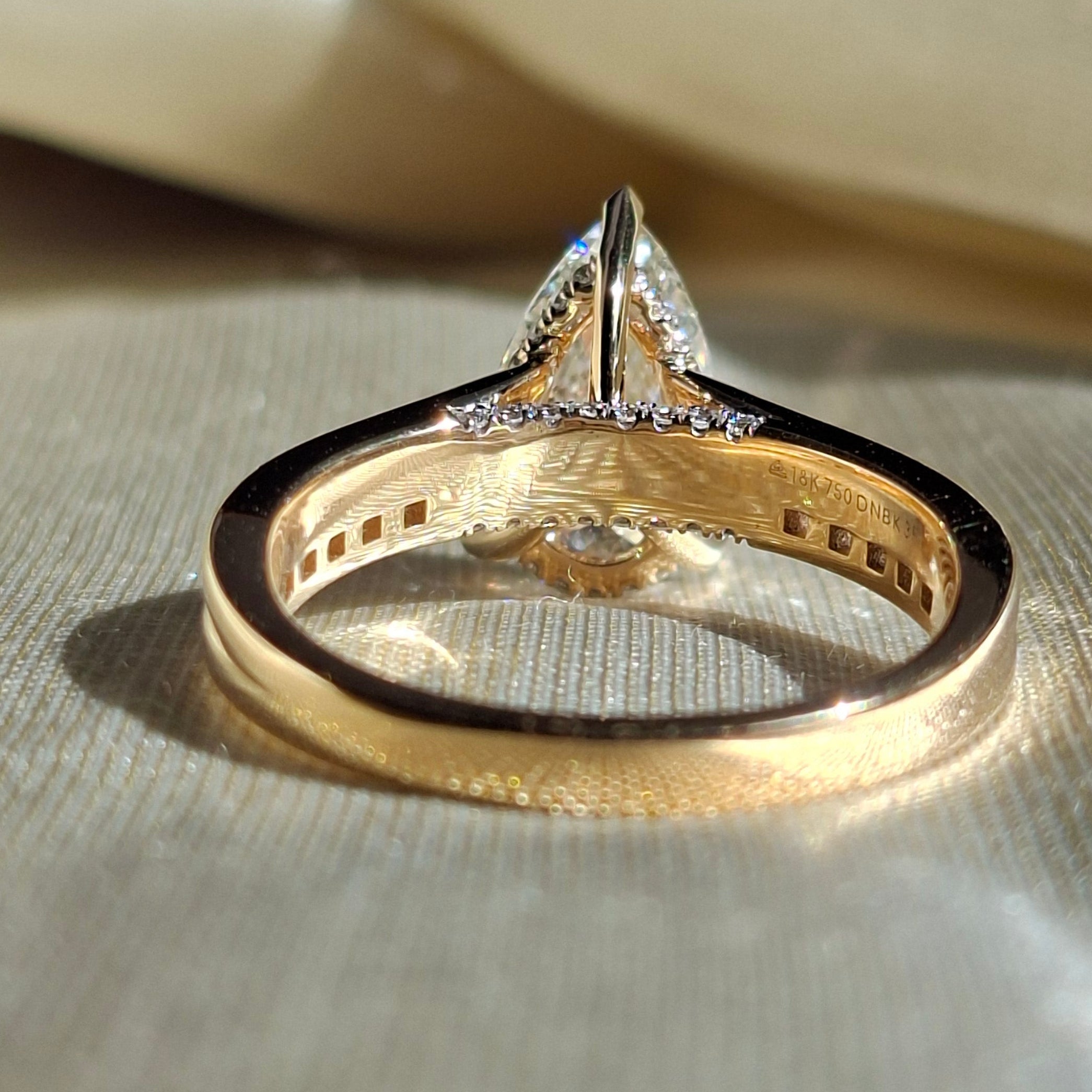 Pear Lab Grown Diamond Engagement Ring Handmade Teardrop Ring