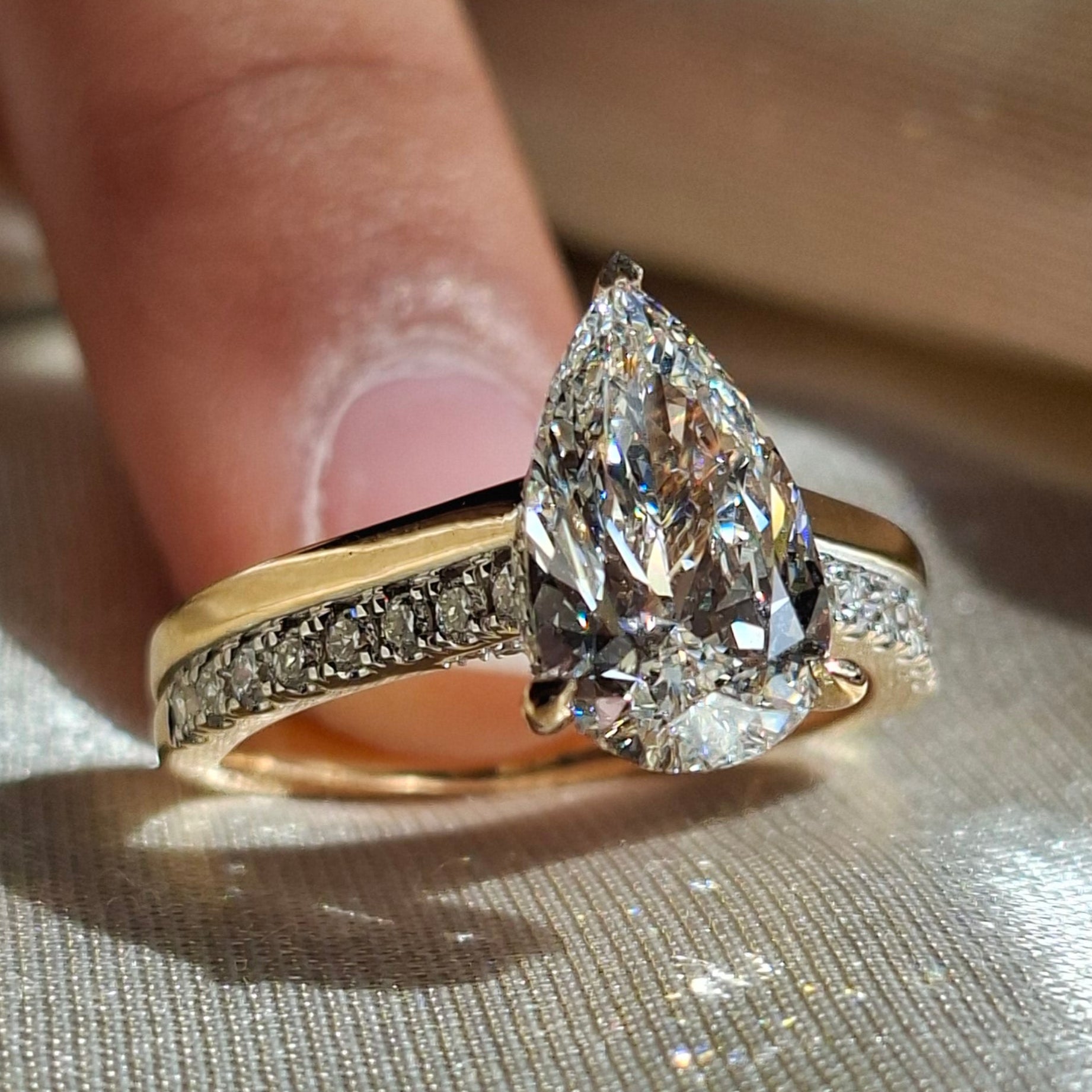 Pear Lab Grown Diamond Engagement Ring Handmade Teardrop Ring