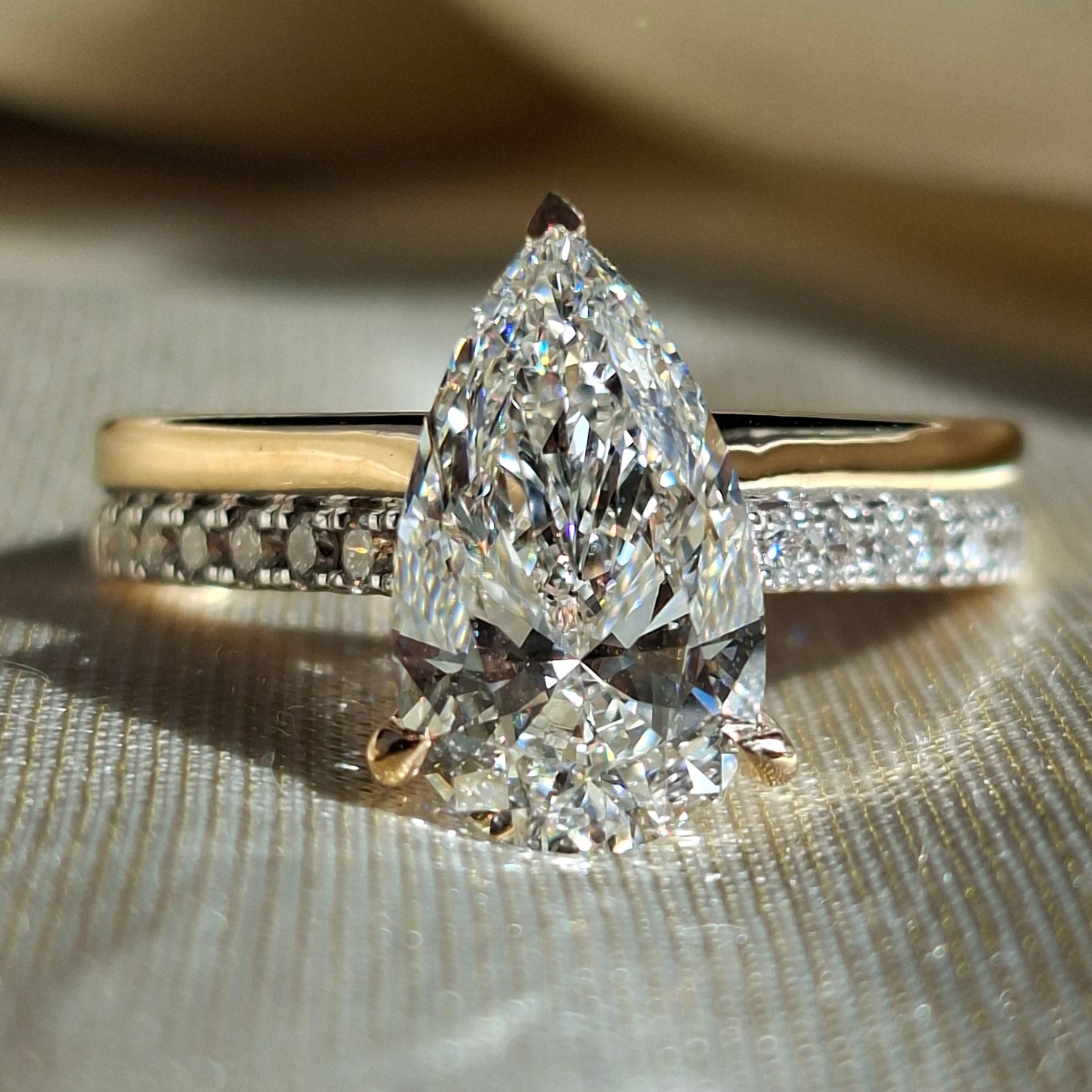 Pear Lab Grown Diamond Engagement Ring Handmade Teardrop Ring