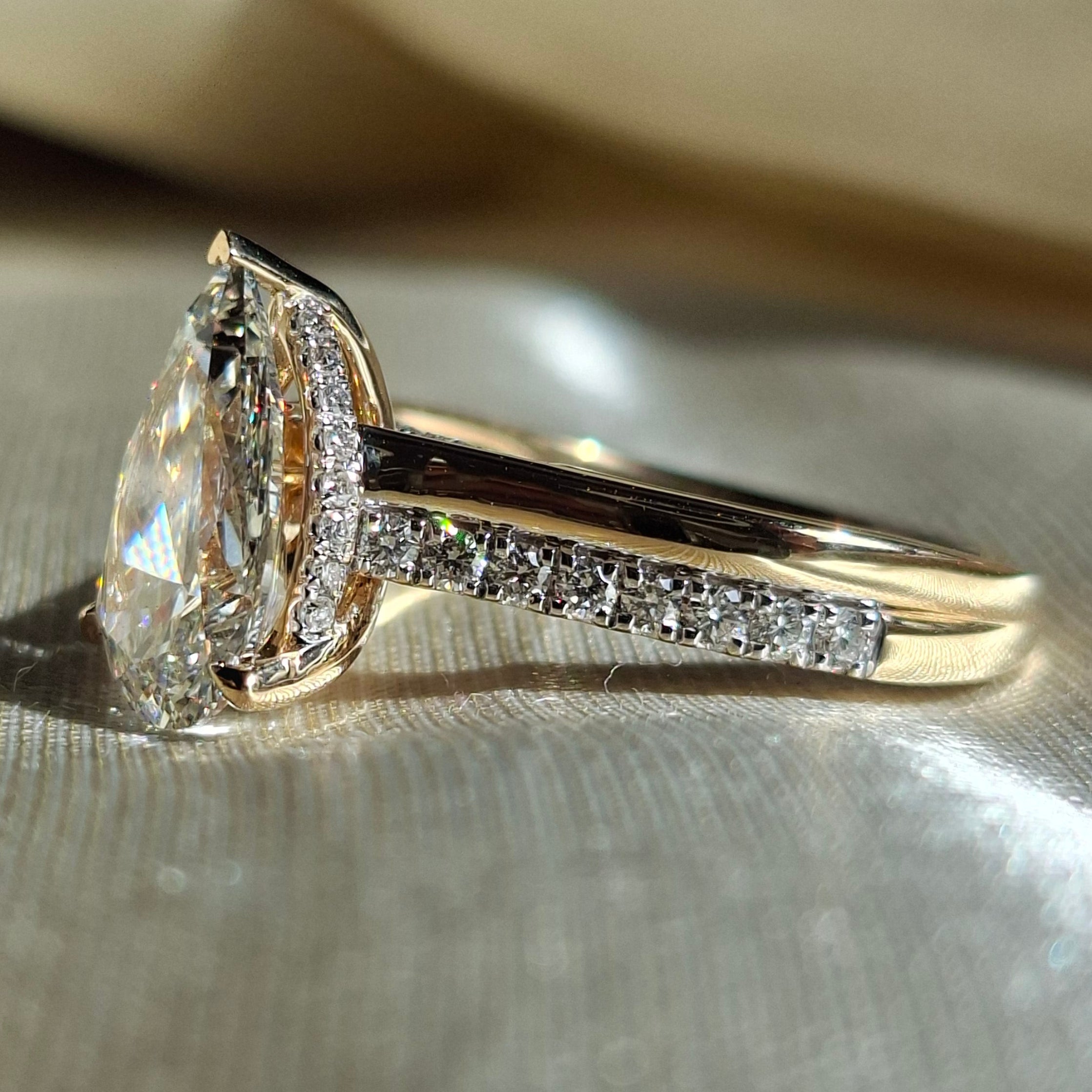 Pear Lab Grown Diamond Engagement Ring Handmade Teardrop Ring
