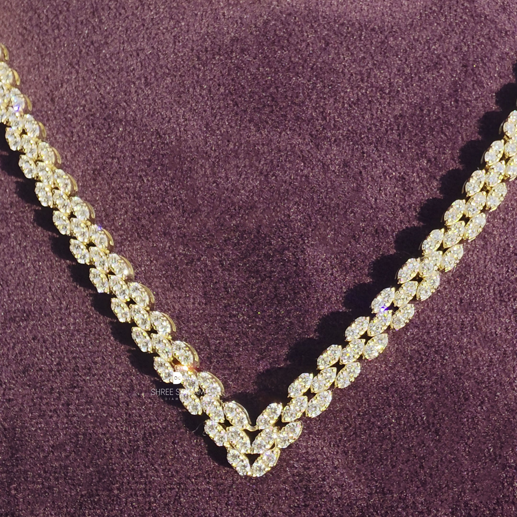 Luxury Diamond V-Shape Necklace Elegant Cluster Diamond Necklace Bridal Jewelry Statement Wedding Necklace Gift for Her Wedding Necklace Gift For Women