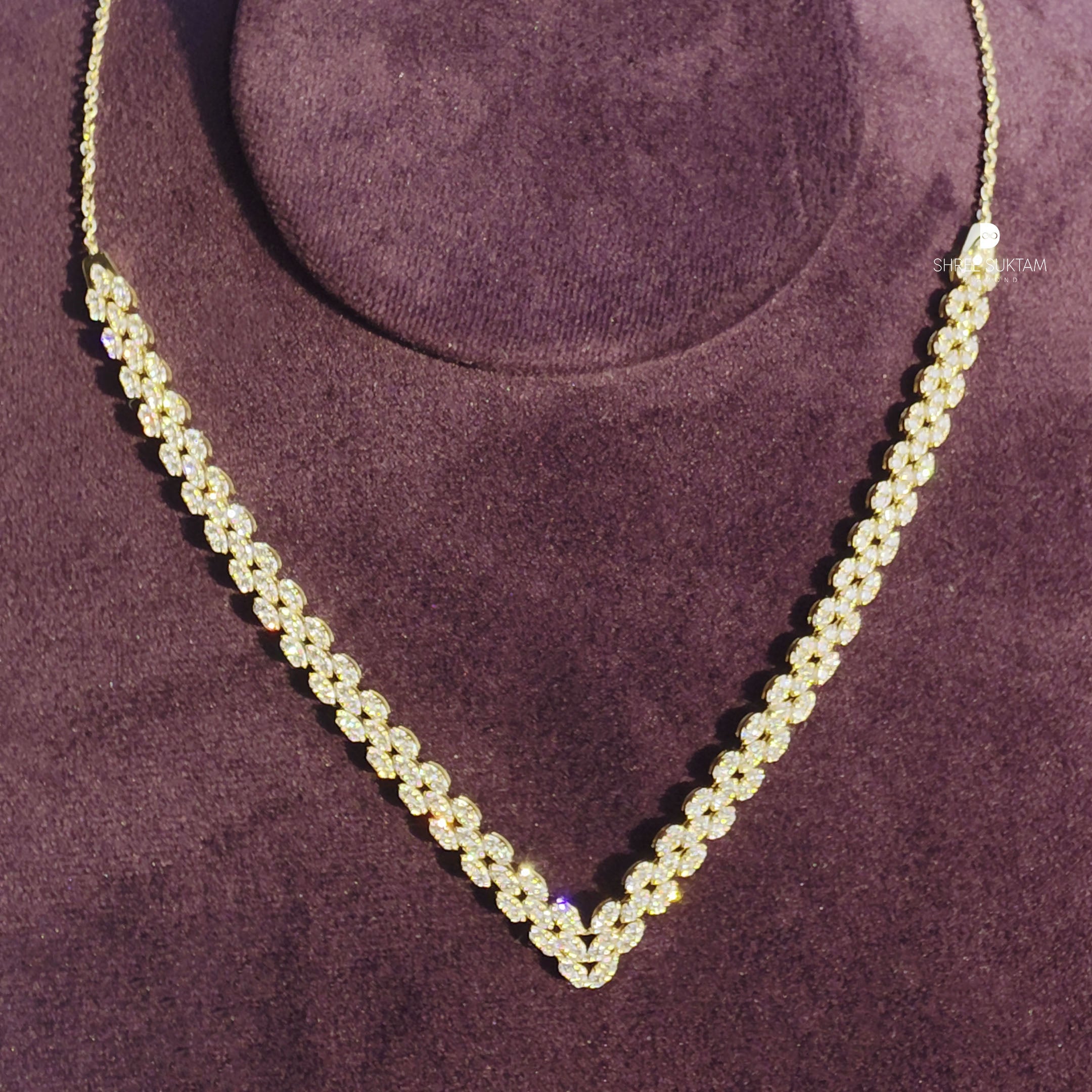 Luxury Diamond V-Shape Necklace Elegant Cluster Diamond Necklace Bridal Jewelry Statement Wedding Necklace Gift for Her Wedding Necklace Gift For Women