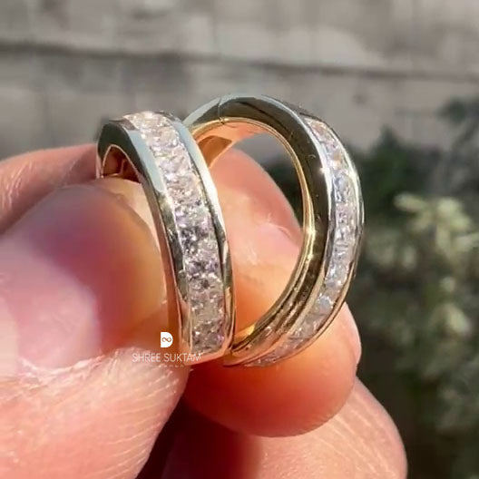 Diamond Hoop Earrings Gold Channel Set Diamond Hoops Minimalist Luxury Earrings Everyday & Bridal Jewelry Gift