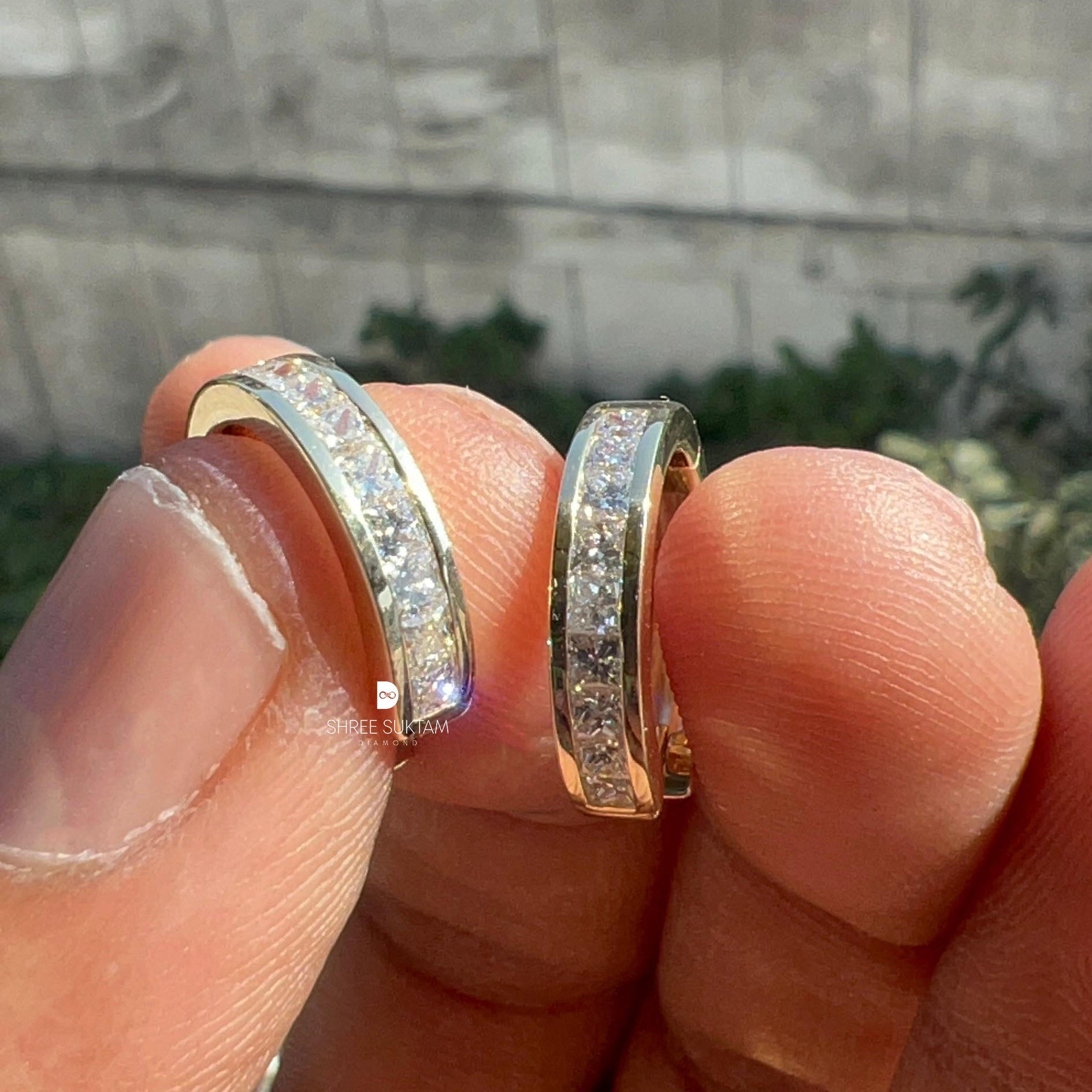 Diamond Hoop Earrings Gold Channel Set Diamond Hoops Minimalist Luxury Earrings Everyday & Bridal Jewelry Gift