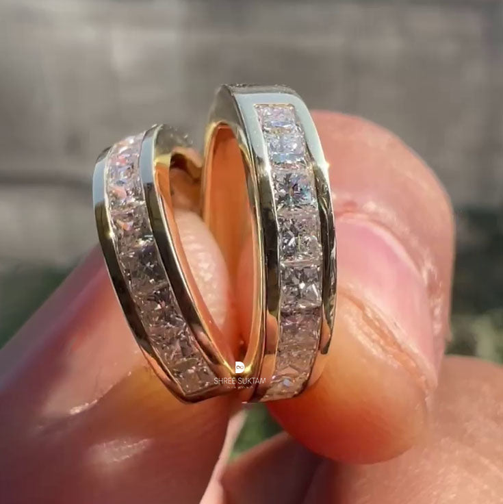 Diamond Hoop Earrings Gold Channel Set Diamond Hoops Minimalist Luxury Earrings Everyday & Bridal Jewelry Gift