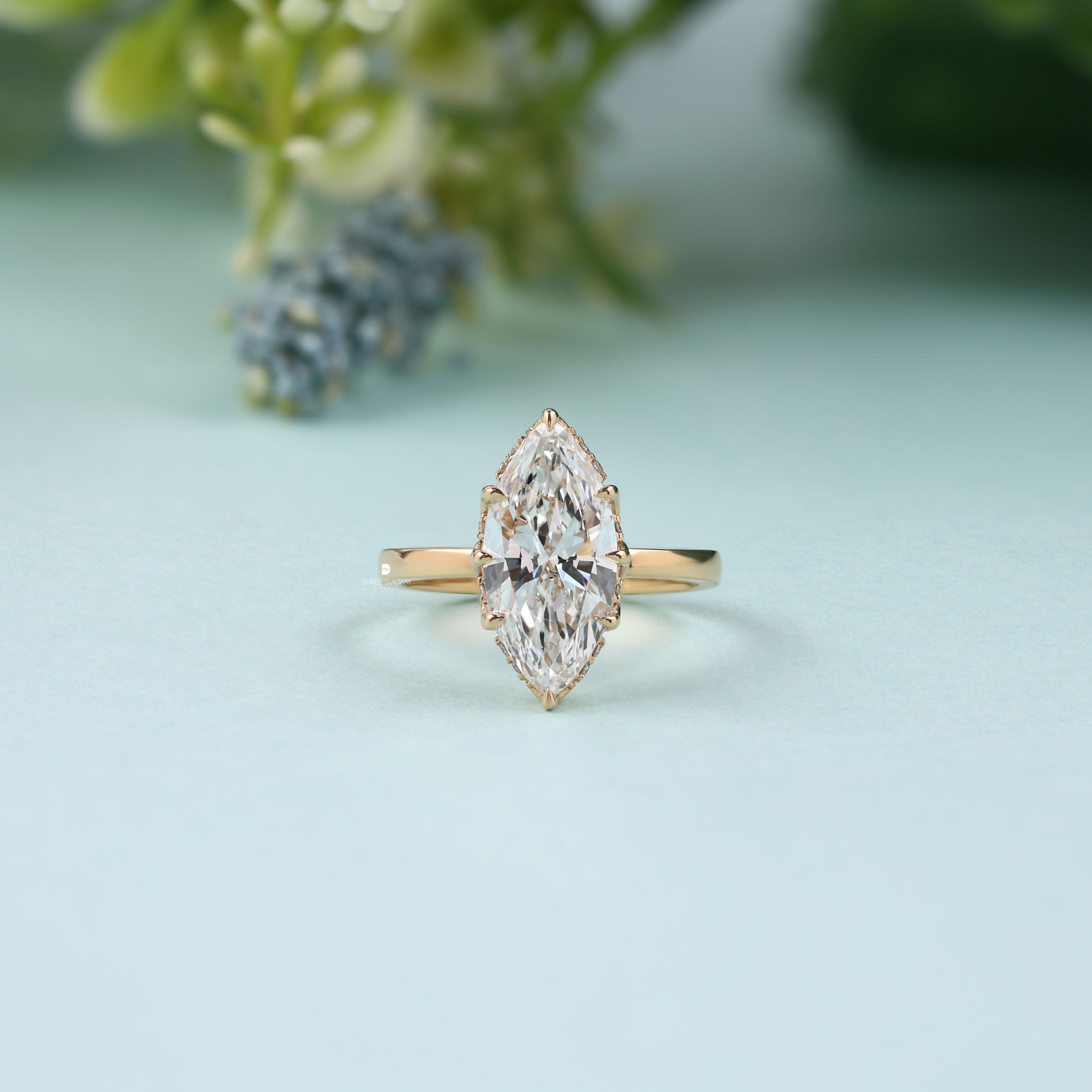 Marquise Lab Grown Diamond Engagement Ring Elongated Diamond Ring