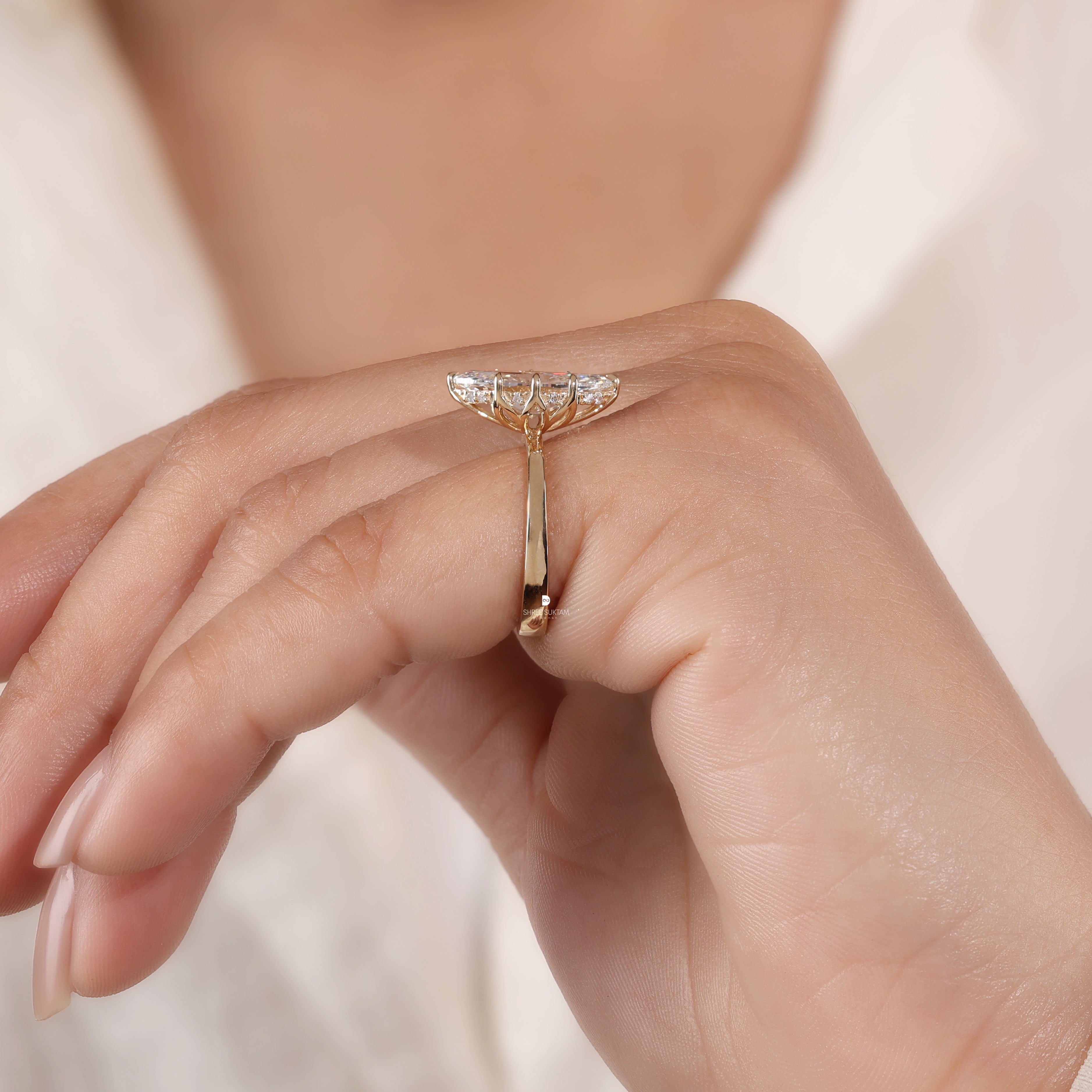 Marquise Lab Grown Diamond Engagement Ring Elongated Diamond Ring