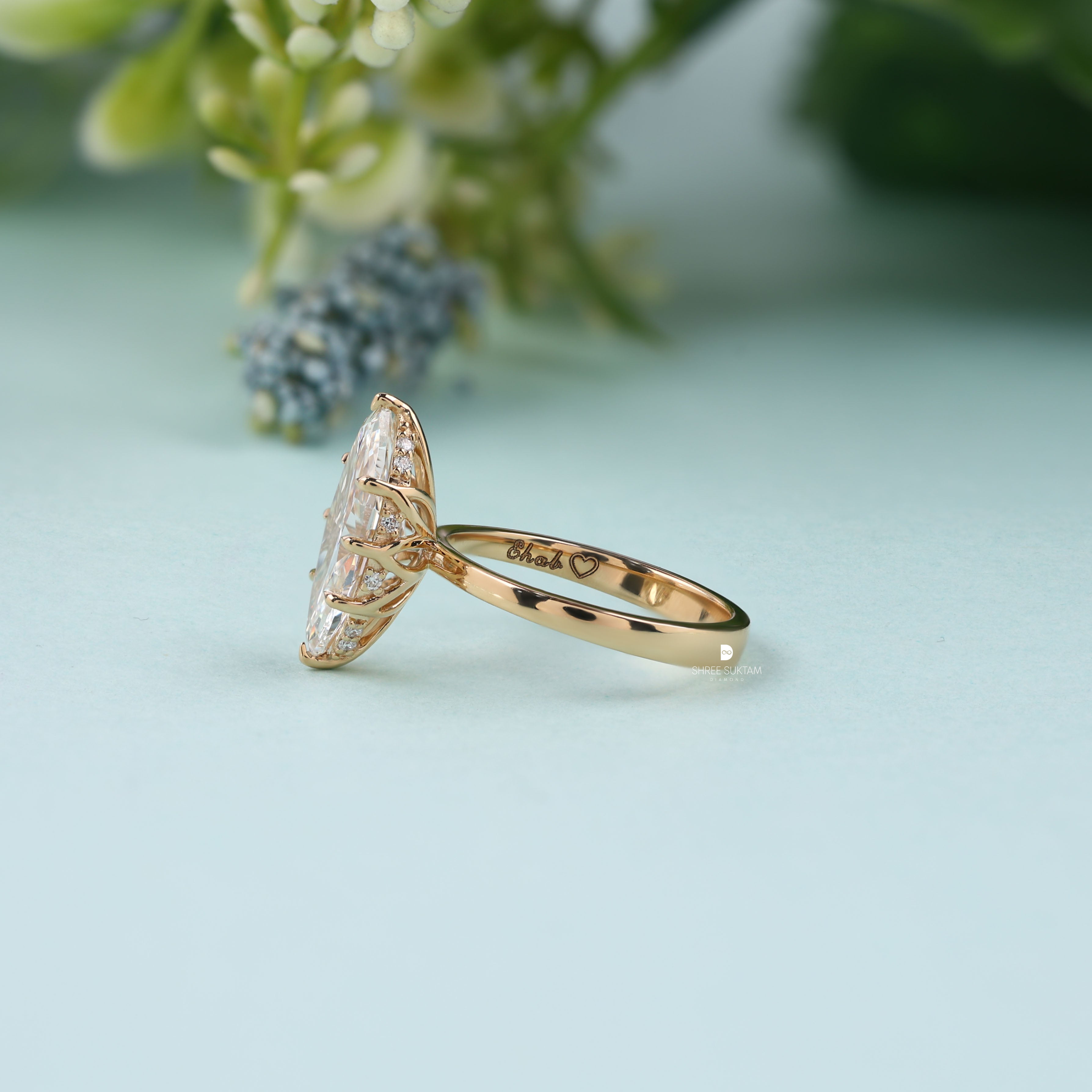 Marquise Lab Grown Diamond Engagement Ring Elongated Diamond Ring