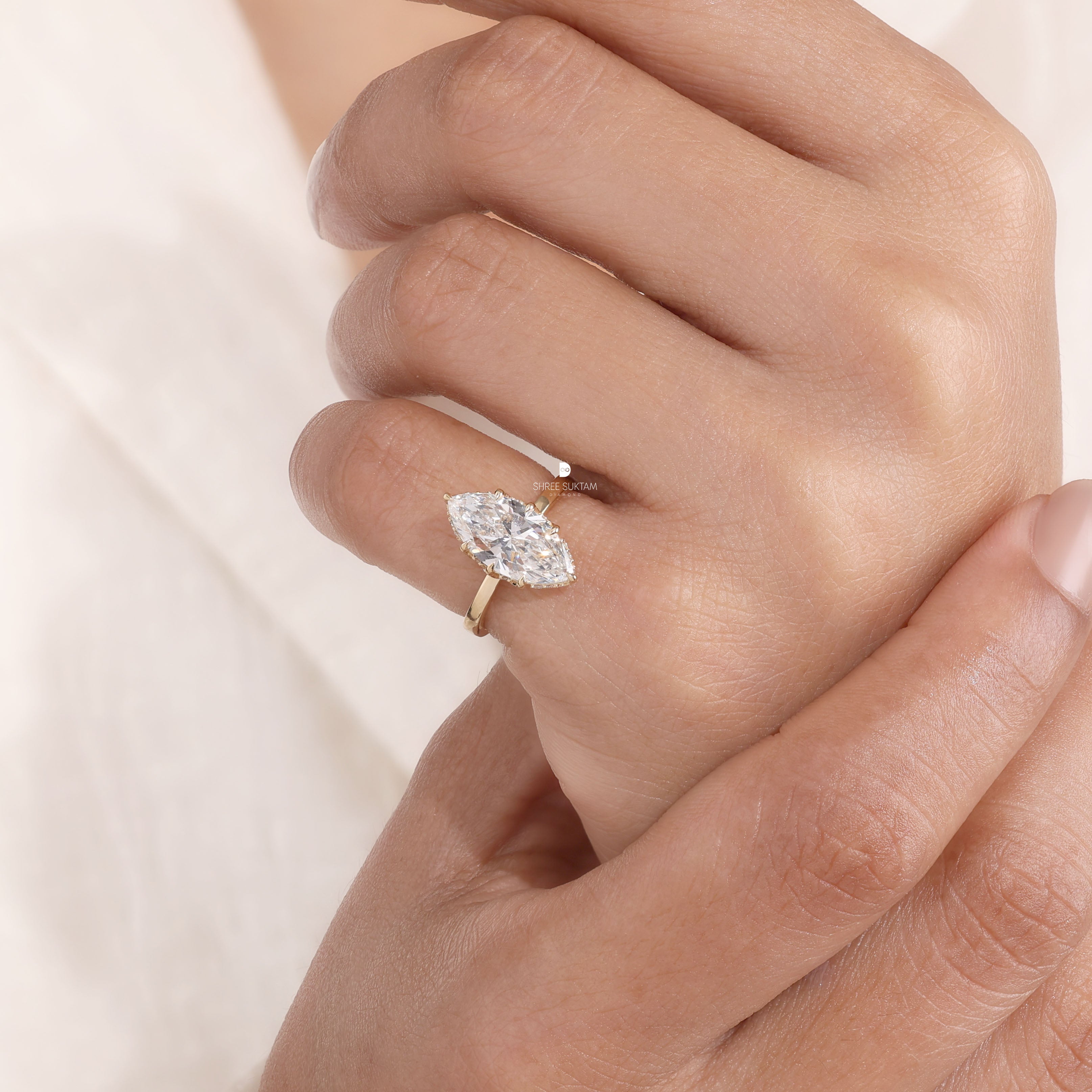 Marquise Lab Grown Diamond Engagement Ring Elongated Diamond Ring