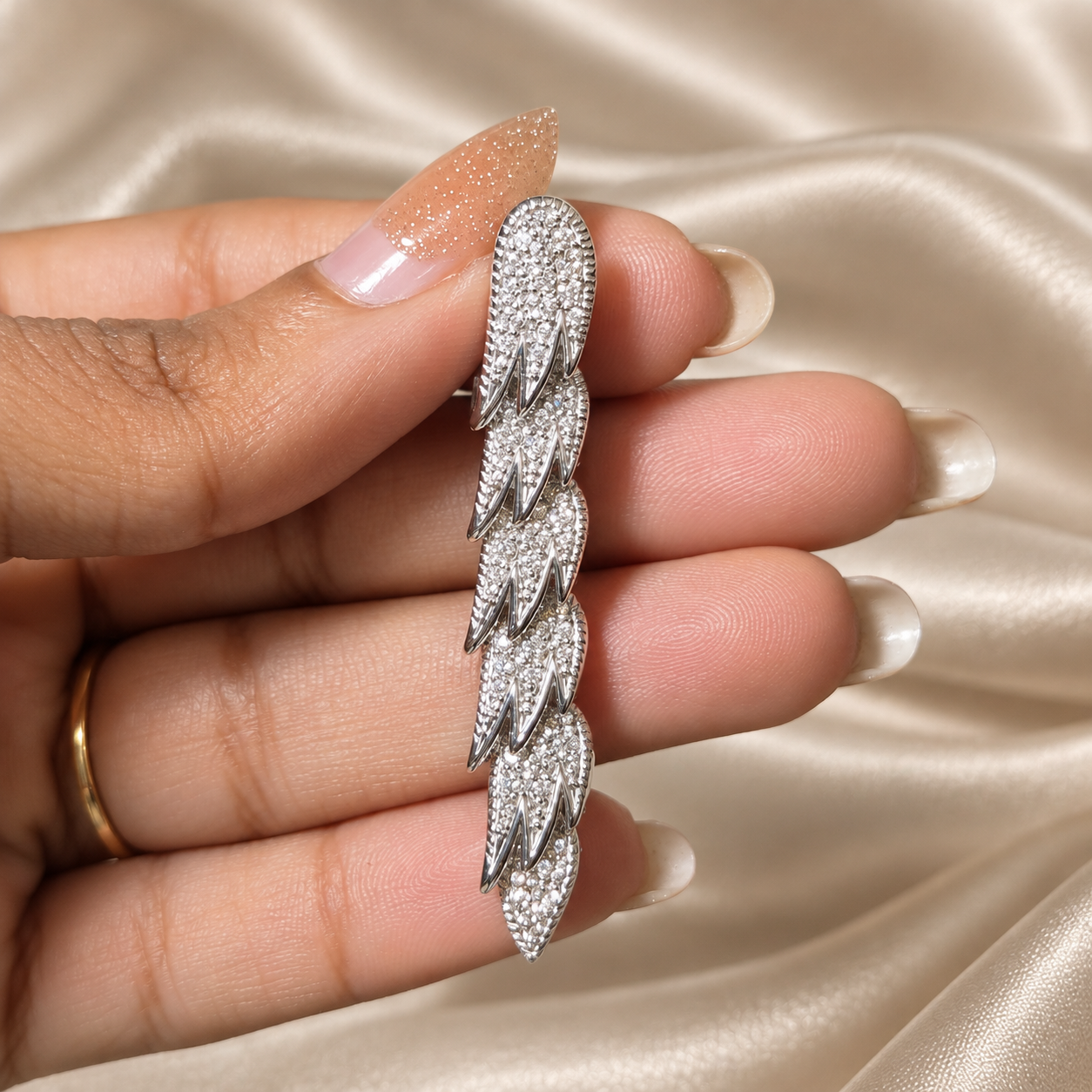 Round Lab Grown Diamond Feather Drop Earrings Elegant Pavé Statement custom Jewelry