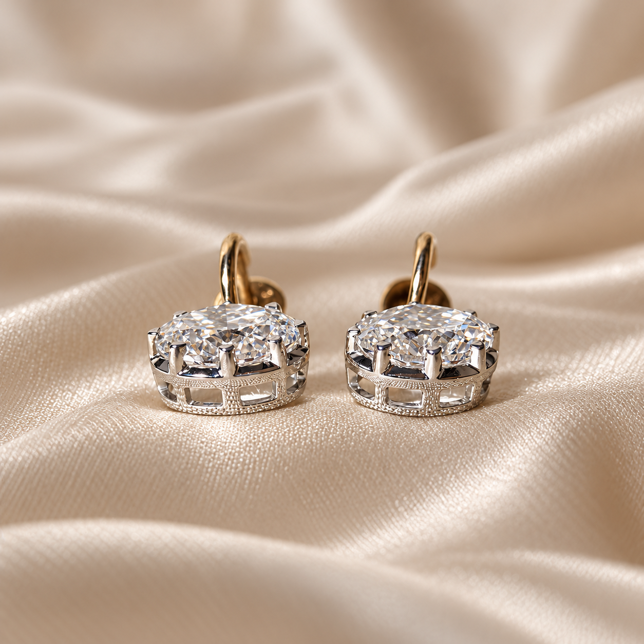 Oval Lab grown Diamond Drop Hoop Earrings Elegant Custom Earrings