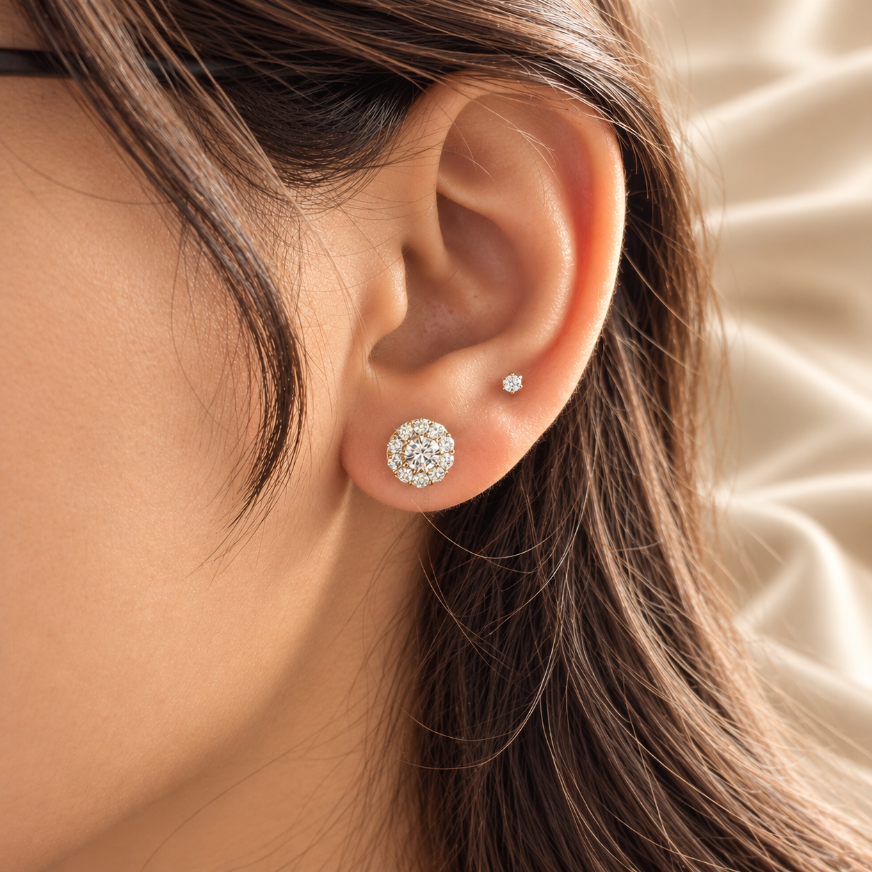 Round Lab Grown Diamond Halo Stud Earrings Elegant Custom Fine Jewelry
