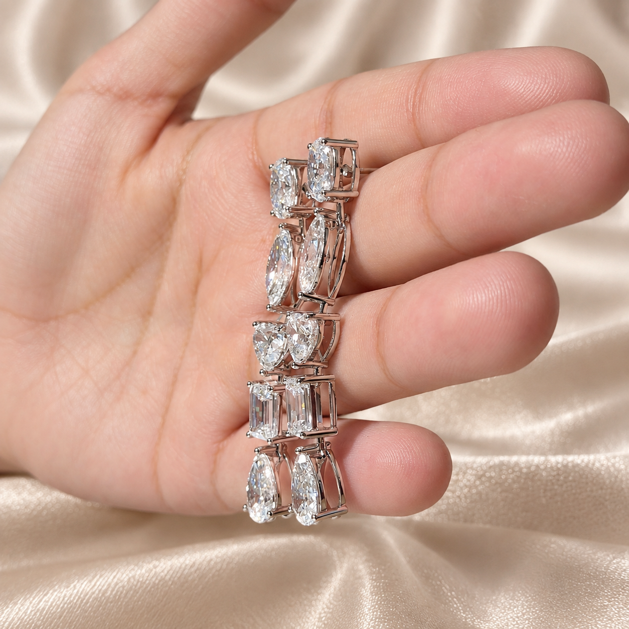 Multi shape Lab Grown Diamond Drop Earrings Mixed Cut Bridal Earrings Long Statement Jewelry