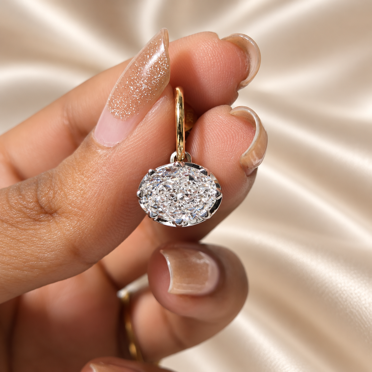Oval Lab grown Diamond Drop Hoop Earrings Elegant Custom Earrings