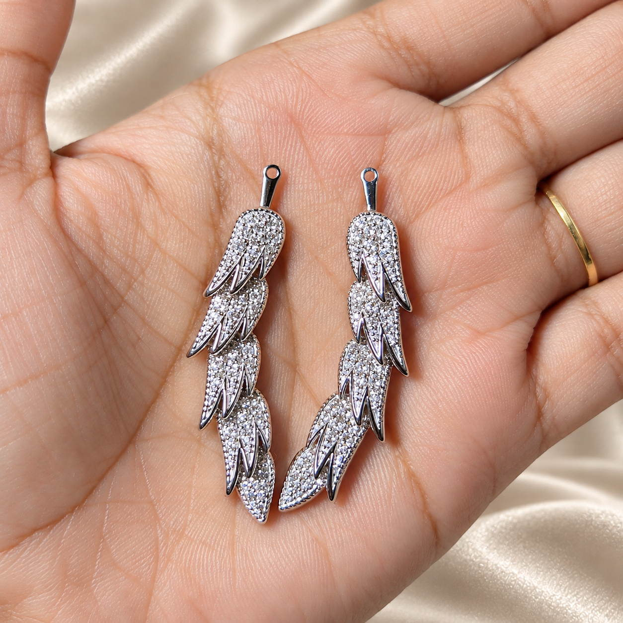 Round Lab Grown Diamond Feather Drop Earrings Elegant Pavé Statement custom Jewelry